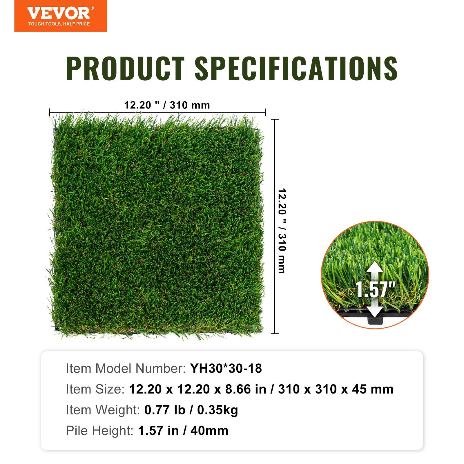 Artifical Grass Tiles Interlocking Turf Deck Set, 18 Pack - 12