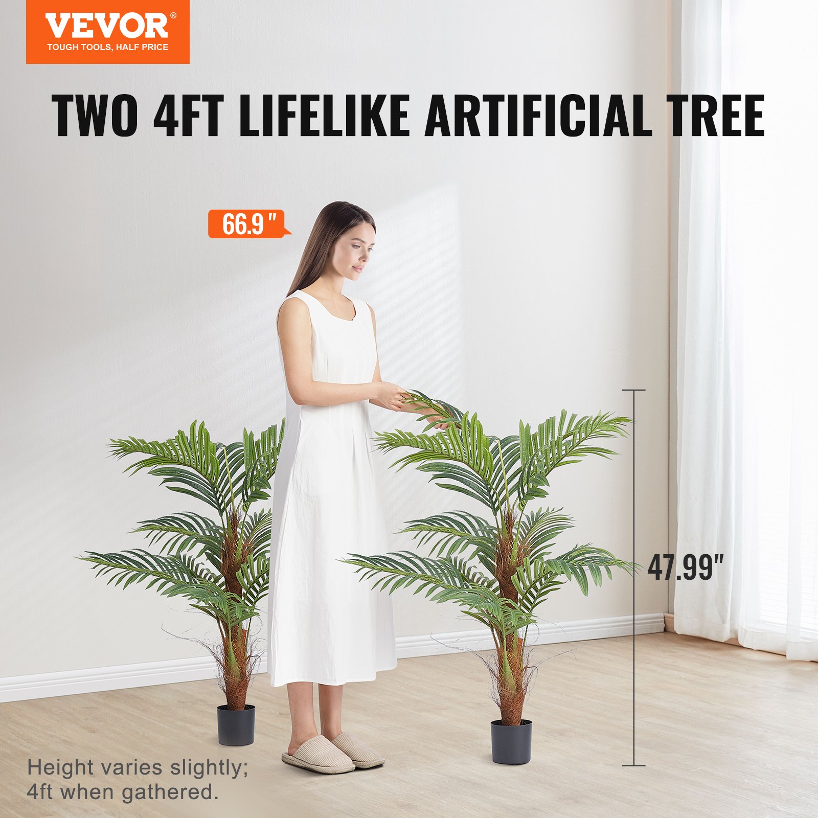 Artificial Palm Tree, 1219mm Tall Faux Plant, Secure PE Material & Anti-Tip Tilt Protection Low-Maintenance Plant, Lifelike Green Fake Tree for Home Office Warehouse Decor Indoor Outdoor - Image 2