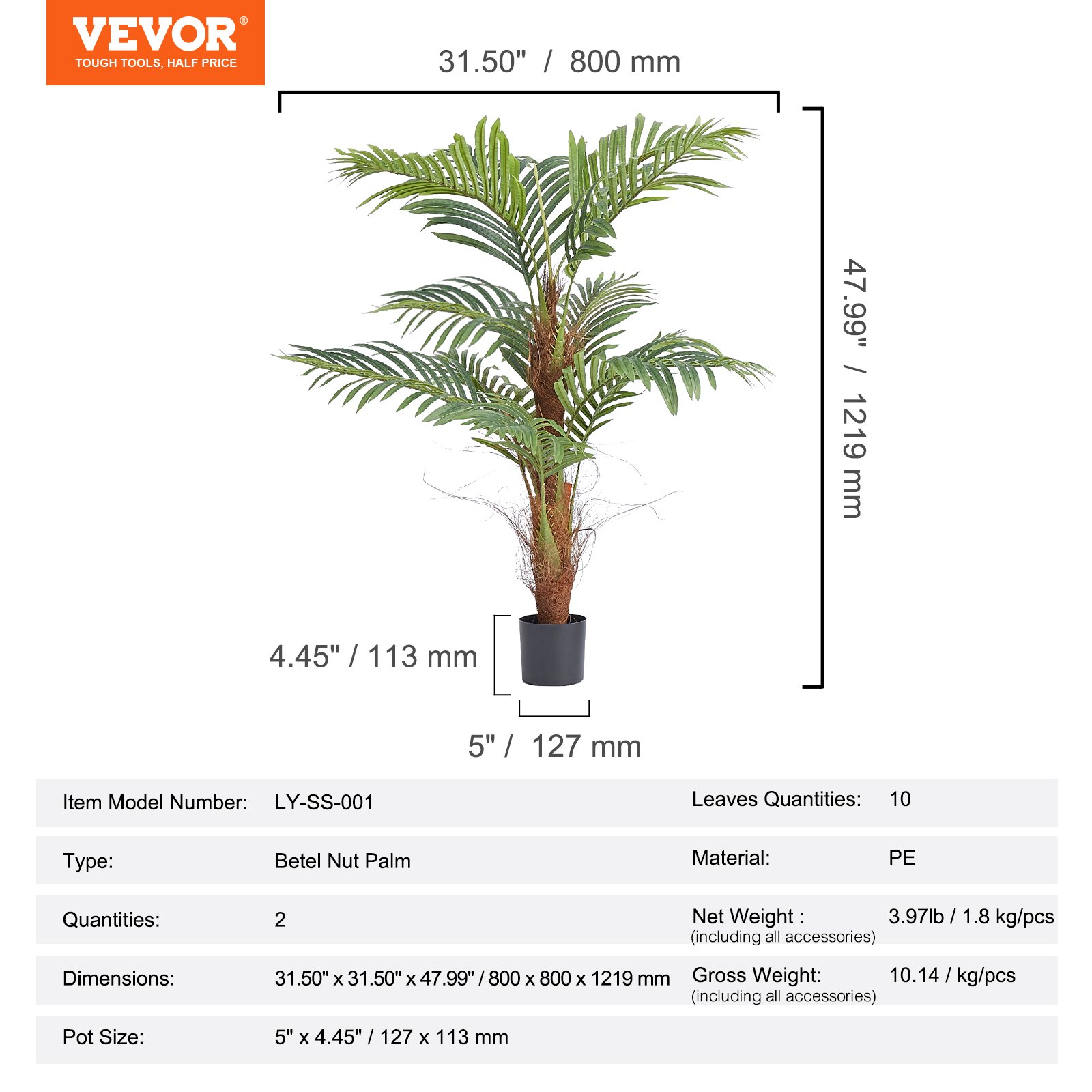 Artificial Palm Tree, 1219mm Tall Faux Plant, Secure PE Material & Anti-Tip Tilt Protection Low-Maintenance Plant, Lifelike Green Fake Tree for Home Office Warehouse Decor Indoor Outdoor - Image 7