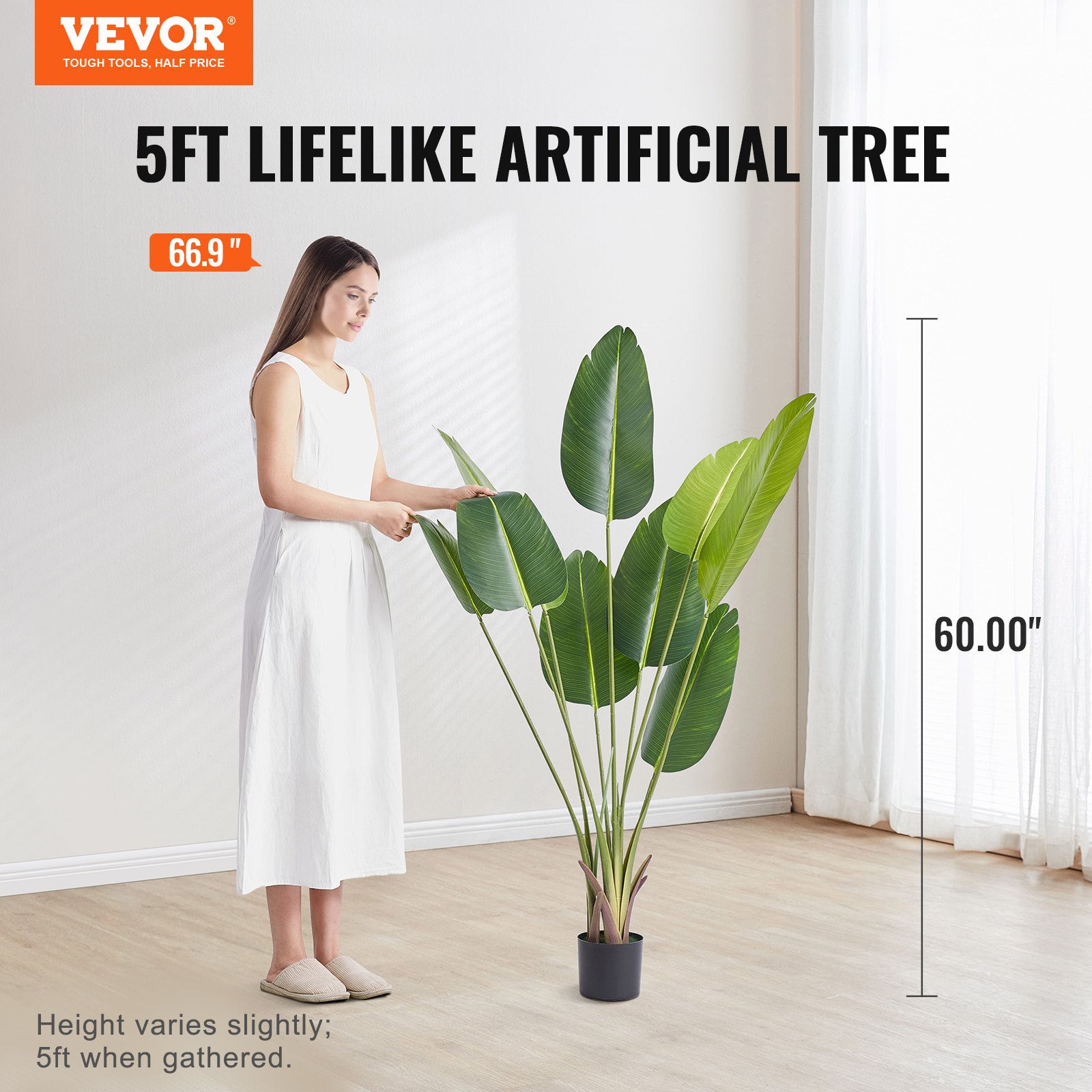 Artificial Birds Of Paradise Tree, 1.5m Tall Faux Plant, PE Material & Anti-Tip Tilt Protection Low-Maintenance Plant, Lifelike Green Fake Tree for Home Office Warehouse Decor Indoor Outdoor - Image 2