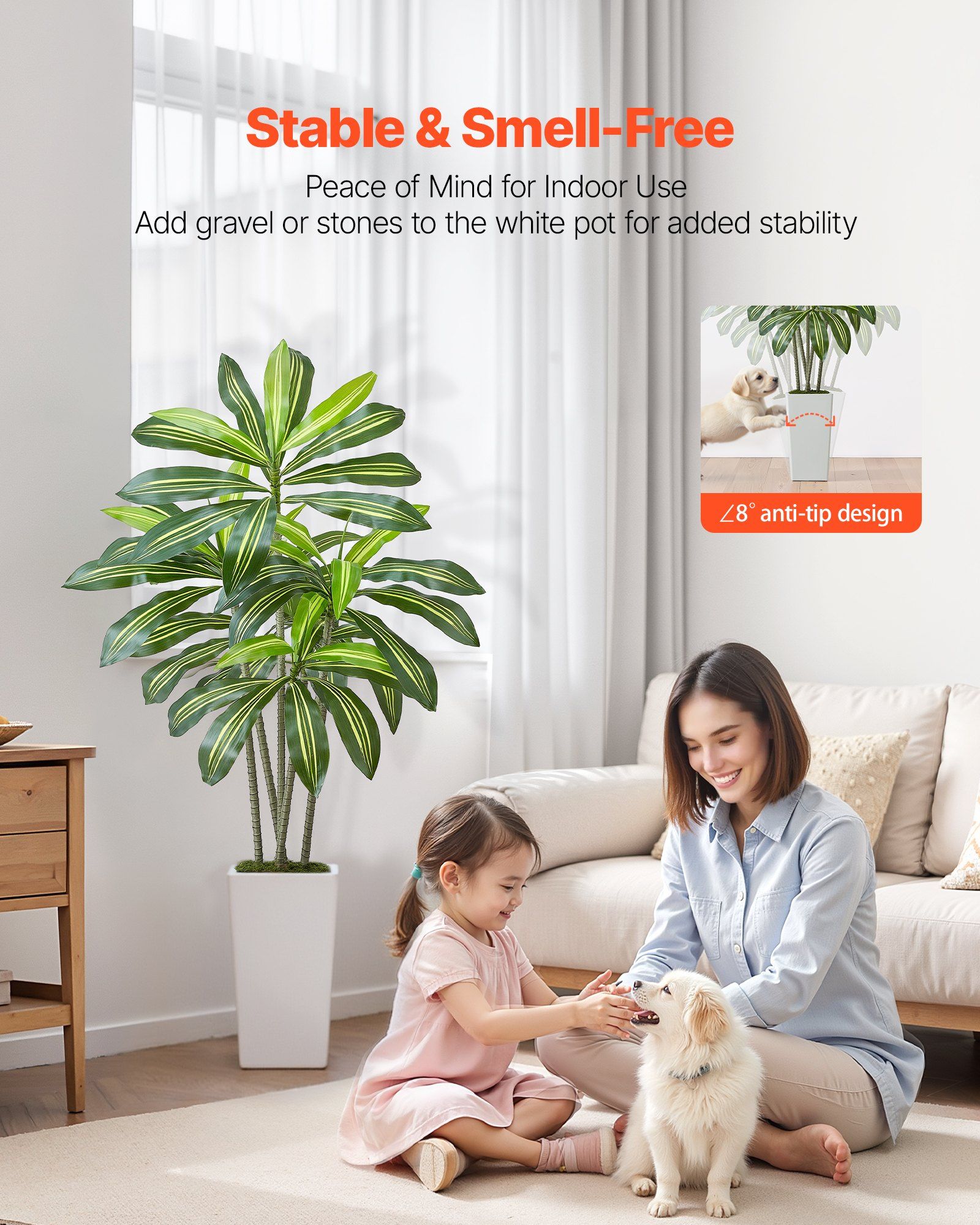 Artificial Dracaena Tree 1524 mm, Fake Palm Tropical Plants with White Tall Planter, Faux Floor Silk Plant in Pot, Large Trees for Home Office Living Room Decor House Warming, Indoor Outdoor - Image 3