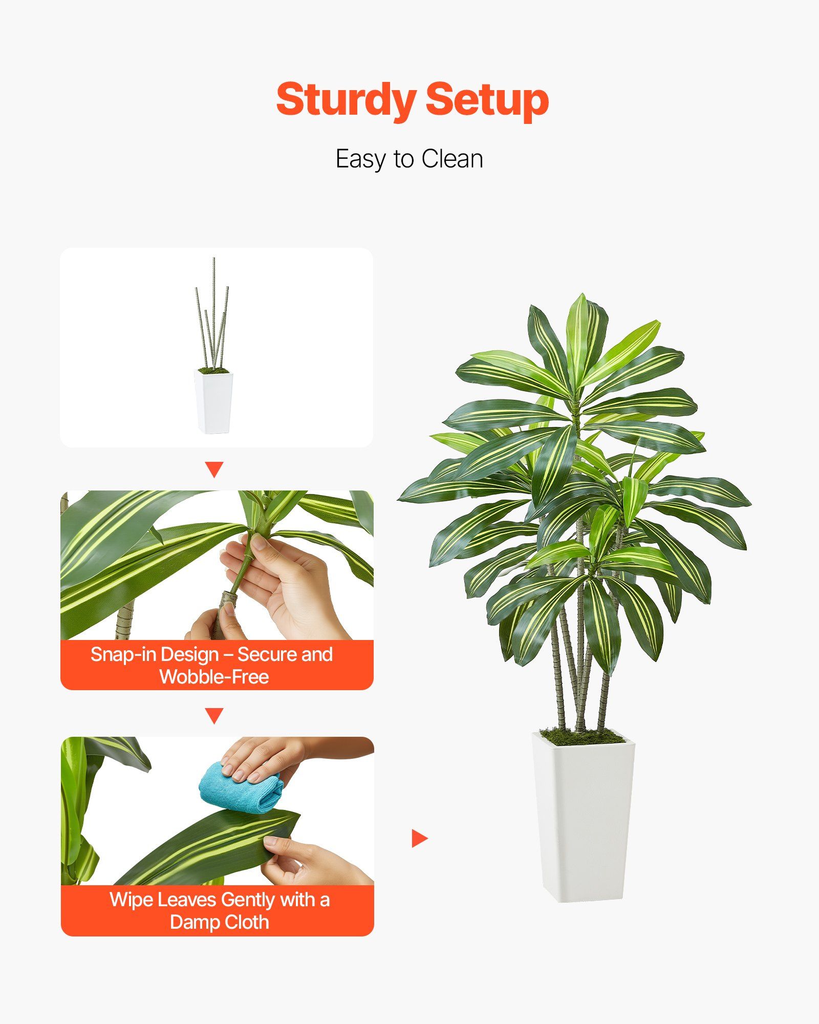Artificial Dracaena Tree 1524 mm, Fake Palm Tropical Plants with White Tall Planter, Faux Floor Silk Plant in Pot, Large Trees for Home Office Living Room Decor House Warming, Indoor Outdoor - Image 4