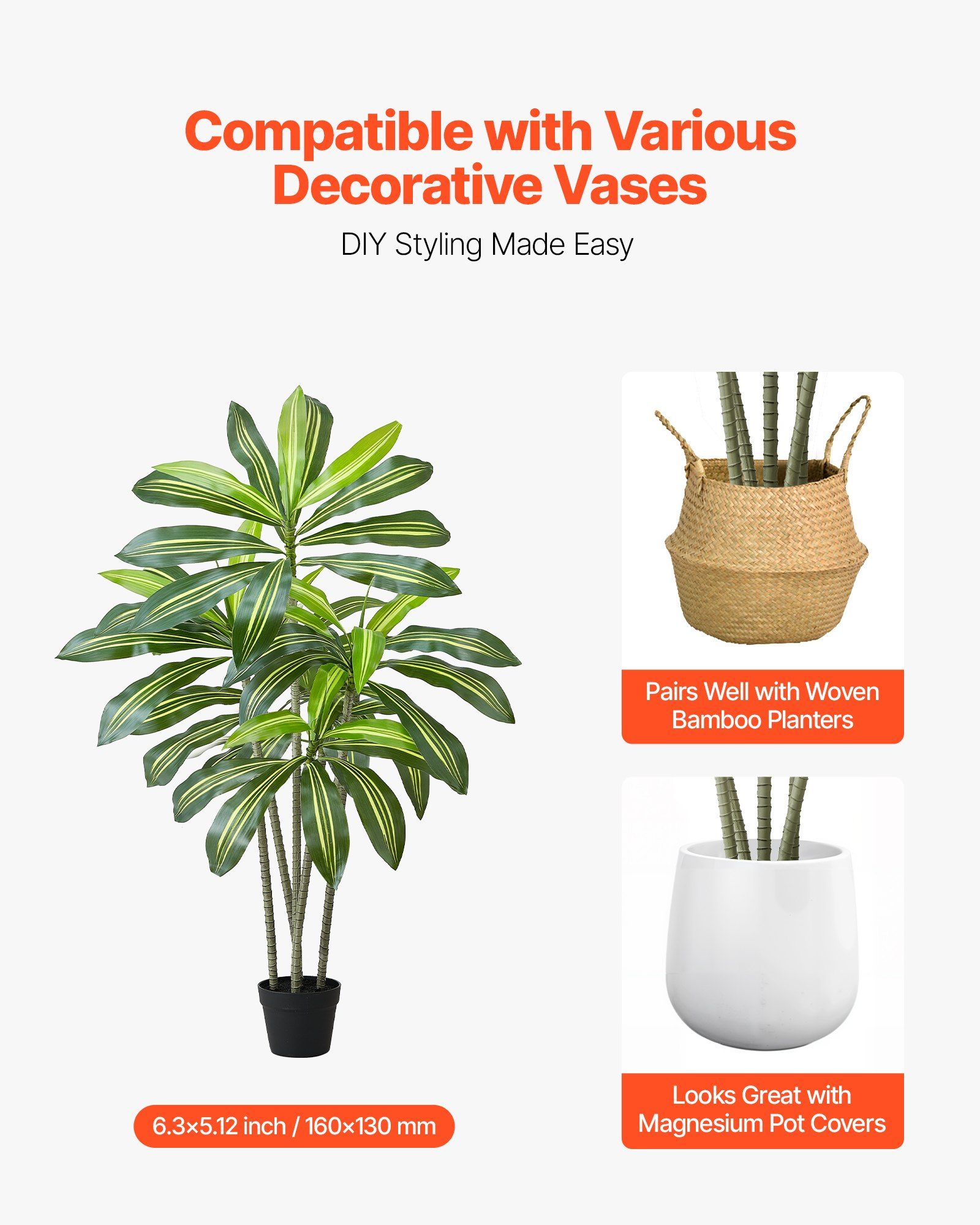 Artificial Dracaena Tree 1524 mm, Fake Palm Tropical Plants with White Tall Planter, Faux Floor Silk Plant in Pot, Large Trees for Home Office Living Room Decor House Warming, Indoor Outdoor - Image 5