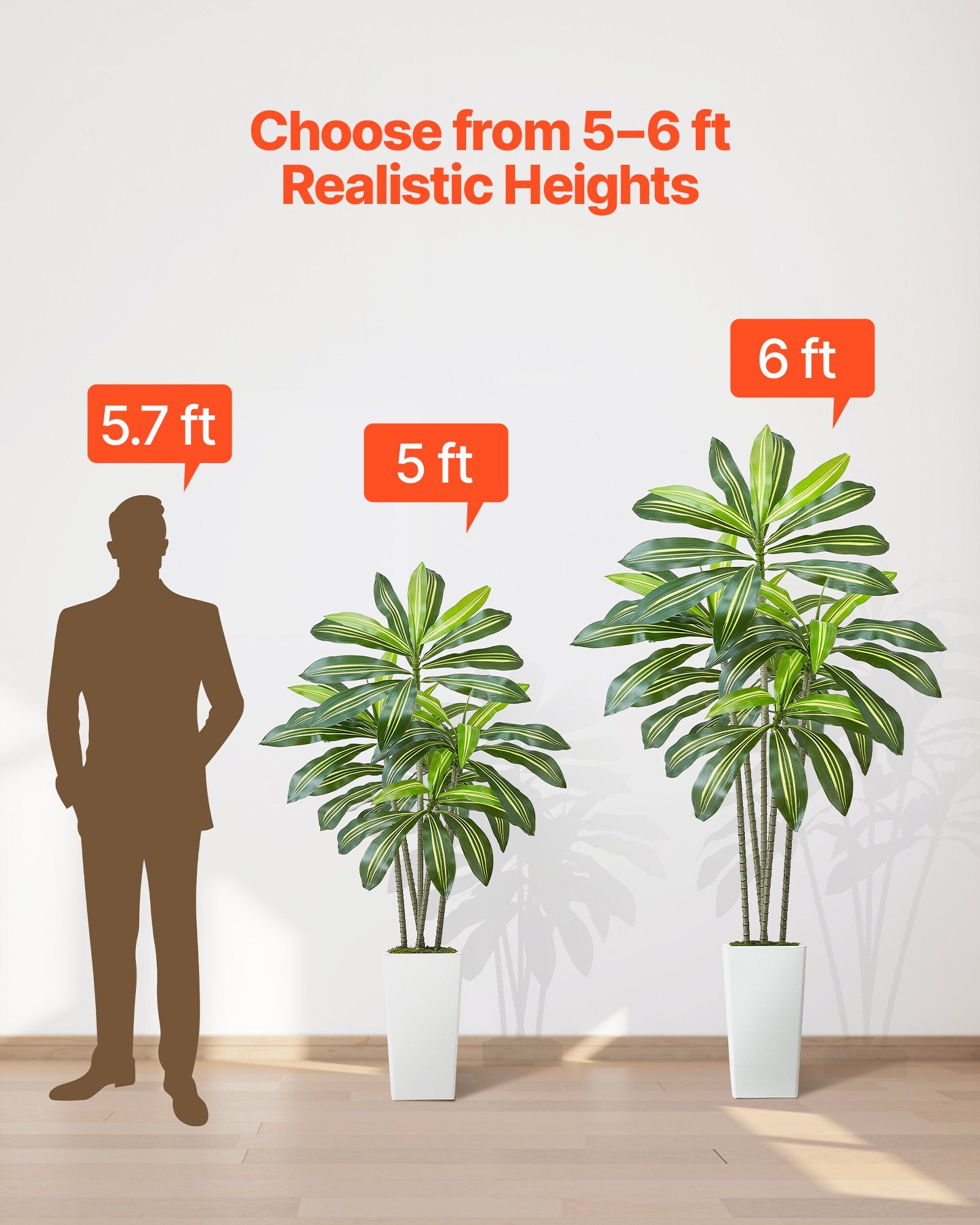 Artificial Dracaena Tree 1524 mm, Fake Palm Tropical Plants with White Tall Planter, Faux Floor Silk Plant in Pot, Large Trees for Home Office Living Room Decor House Warming, Indoor Outdoor - Image 6