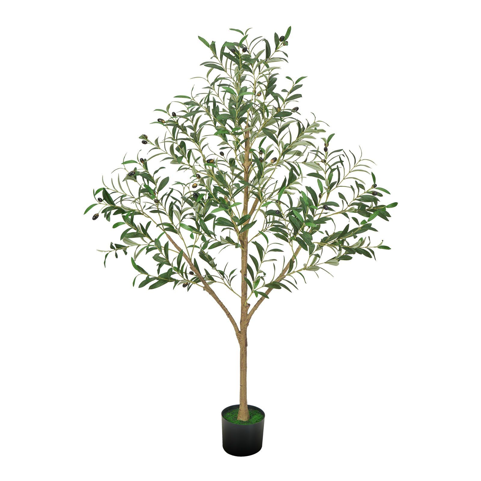 150cm Artificial Olive Tree with Black Pot, Tall Fake Tree with Natural Wood Trunk & Realistic Green Leaves and Fruits, Indoor Faux Plant for Home, Office, Living Room, Corner Decor - Image 1