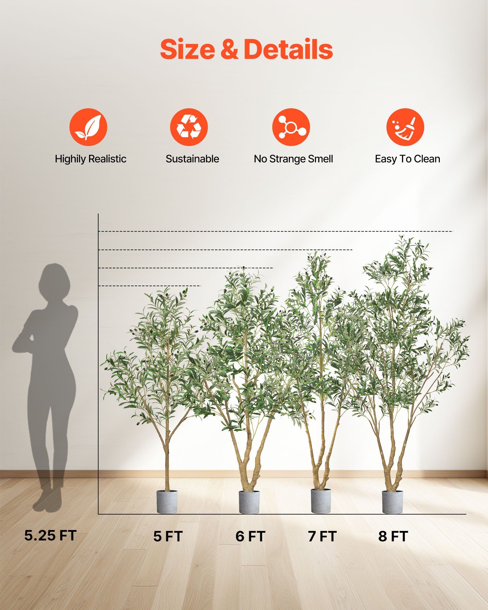150cm Artificial Olive Tree with Black Pot, Tall Fake Tree with Natural Wood Trunk & Realistic Green Leaves and Fruits, Indoor Faux Plant for Home, Office, Living Room, Corner Decor - Image 2