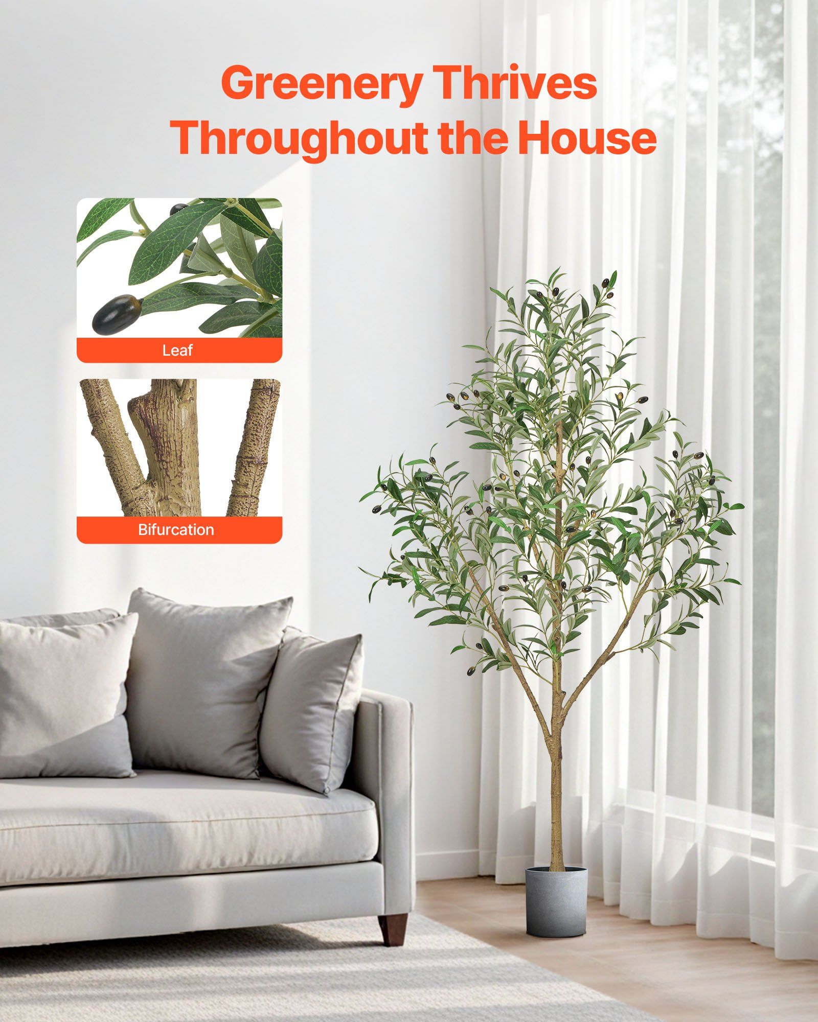 150cm Artificial Olive Tree with Black Pot, Tall Fake Tree with Natural Wood Trunk & Realistic Green Leaves and Fruits, Indoor Faux Plant for Home, Office, Living Room, Corner Decor - Image 3
