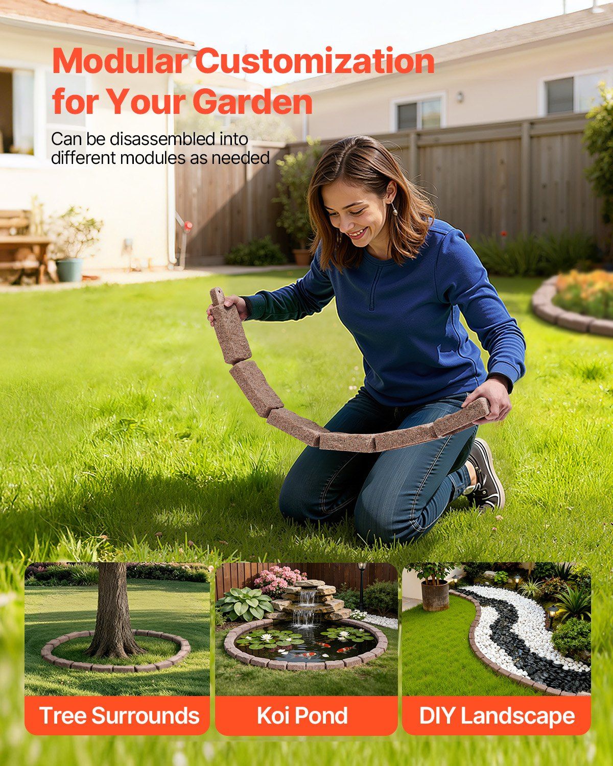 Faux Stone Landscape Edging 1180 x 95 x 57 mm Garden Lawn Edging for Walkway Brown - Image 3