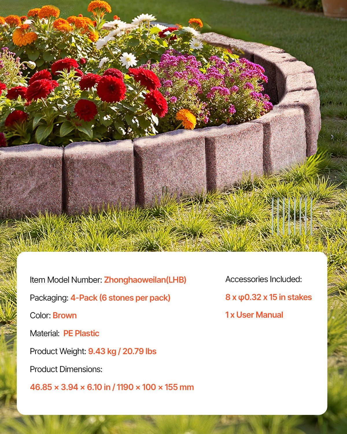Fake Stone Landscape Edging1190 x 100 x 155mm Lawn Edging Fade-Resistant Brown - Image 7