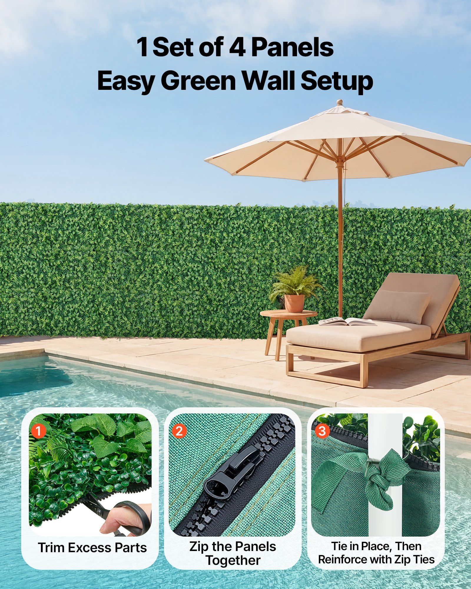 Artificial Plant Wall, 4 PCS 61 x 243.8 cm Artificial Boxwood Panels, Sun Protection Greenery Backdrop Privacy Hedge Fence, Fake Grass Screen for Wedding, Indoor, Outdoor Garden, Backyard - Image 4