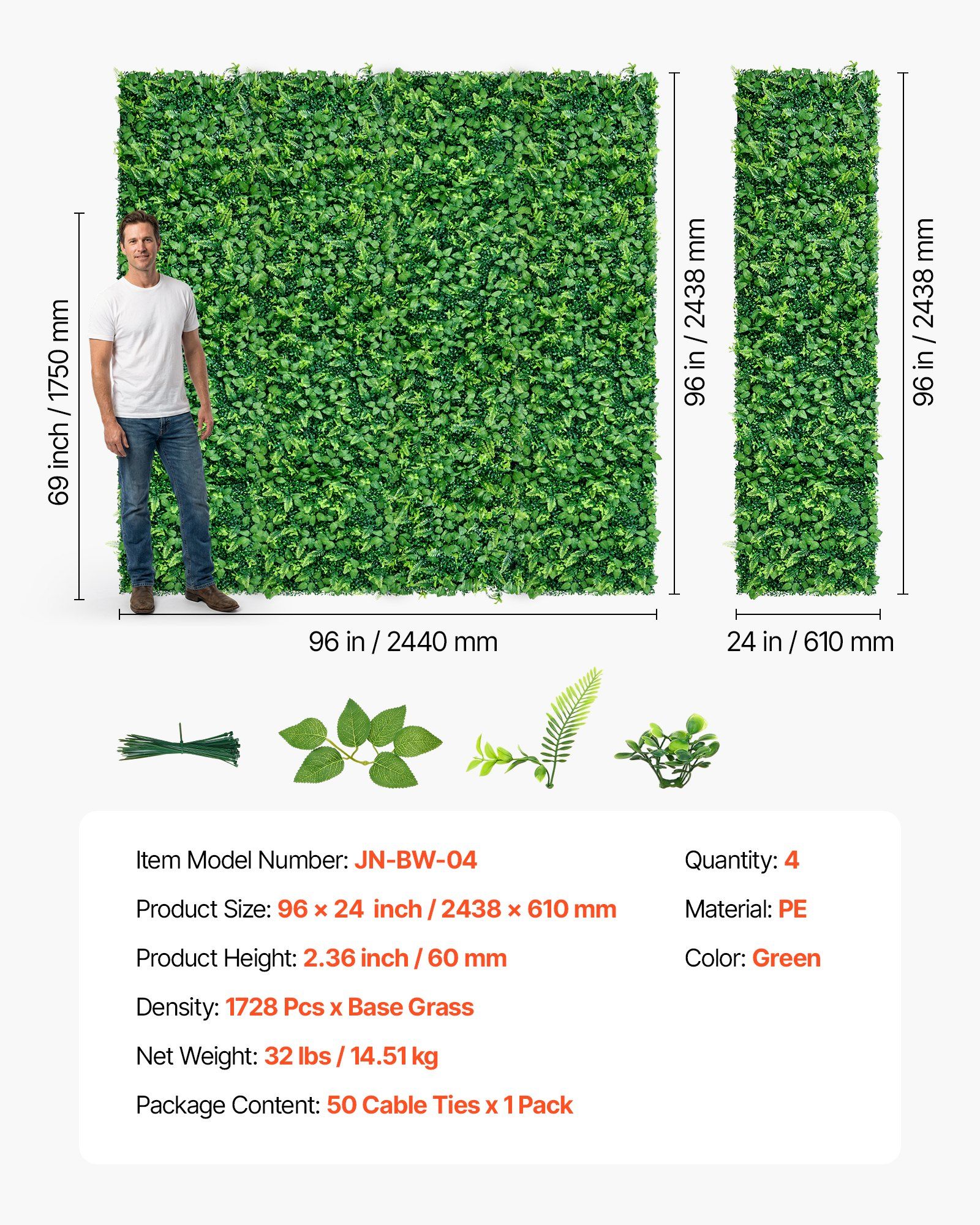 Artificial Plant Wall, 4 PCS 61 x 243.8 cm Artificial Boxwood Panels, Sun Protection Greenery Backdrop Privacy Hedge Fence, Fake Grass Screen for Wedding, Indoor, Outdoor Garden, Backyard - Image 7