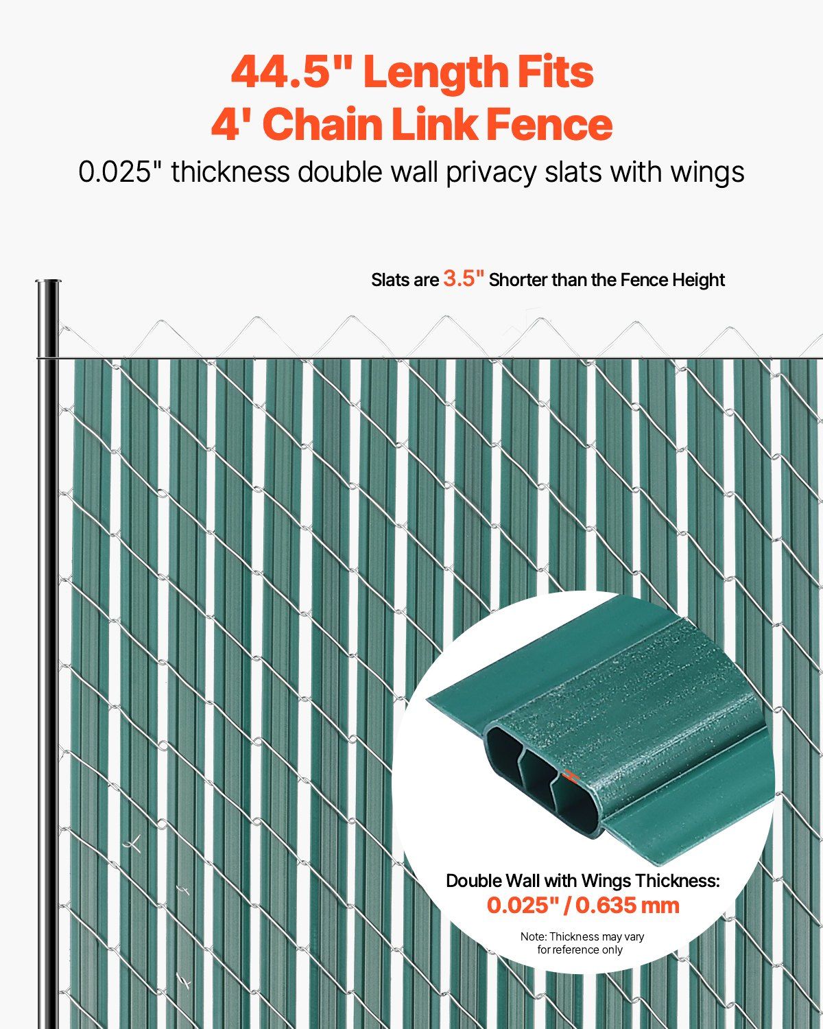 Bottom Locking Privacy Slats, Double-Wall Vertical Bottom-Locking Slats with Wings for Chain-Link Fence, High-Density HDPE Chain Link Slats Ideally Fit 1.2 m High Fence for Garden Farm(Green) - Image 2