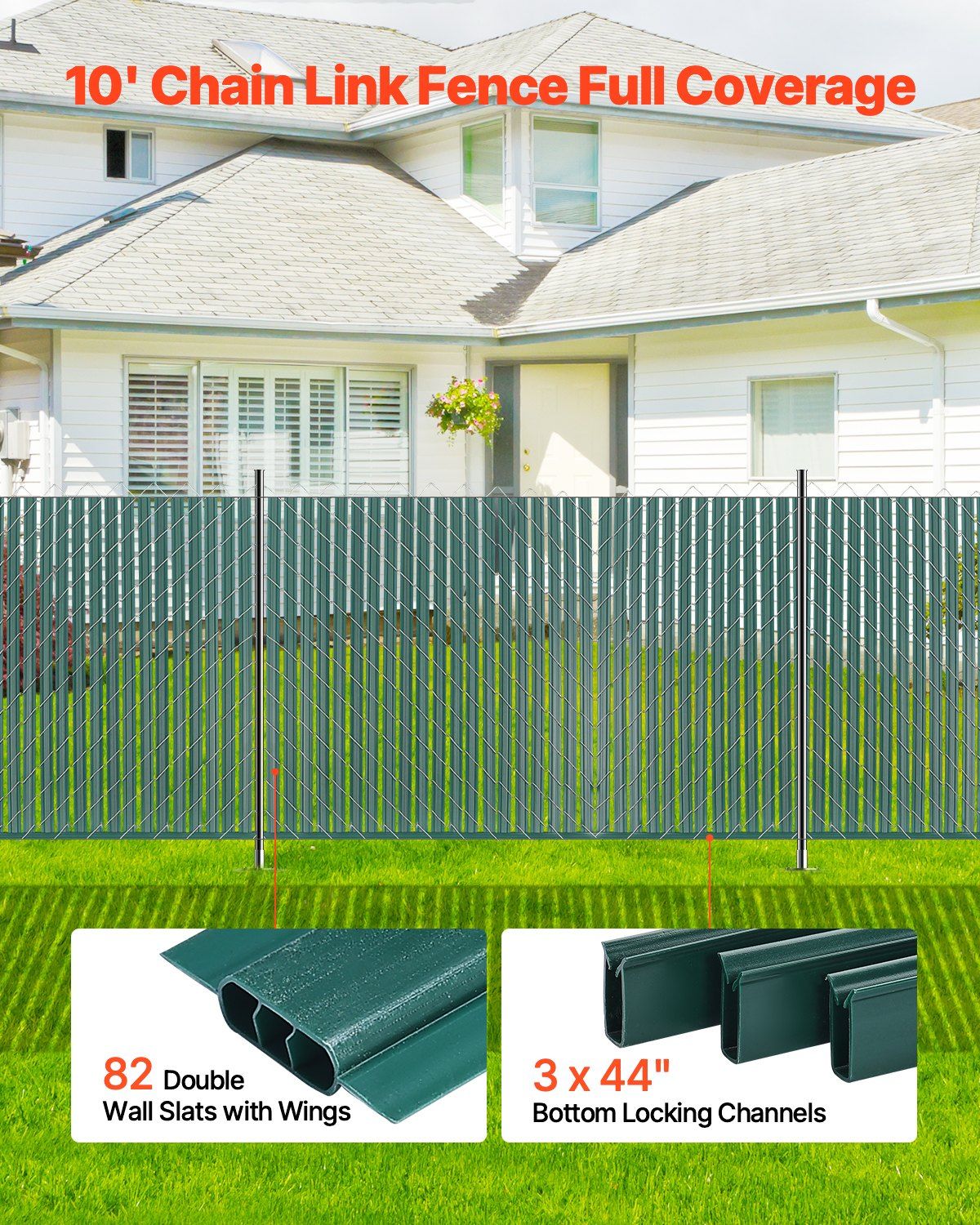Bottom Locking Privacy Slats, Double-Wall Vertical Bottom-Locking Slats with Wings for Chain-Link Fence, High-Density HDPE Chain Link Slats Ideally Fit 1.2 m High Fence for Garden Farm(Green) - Image 5