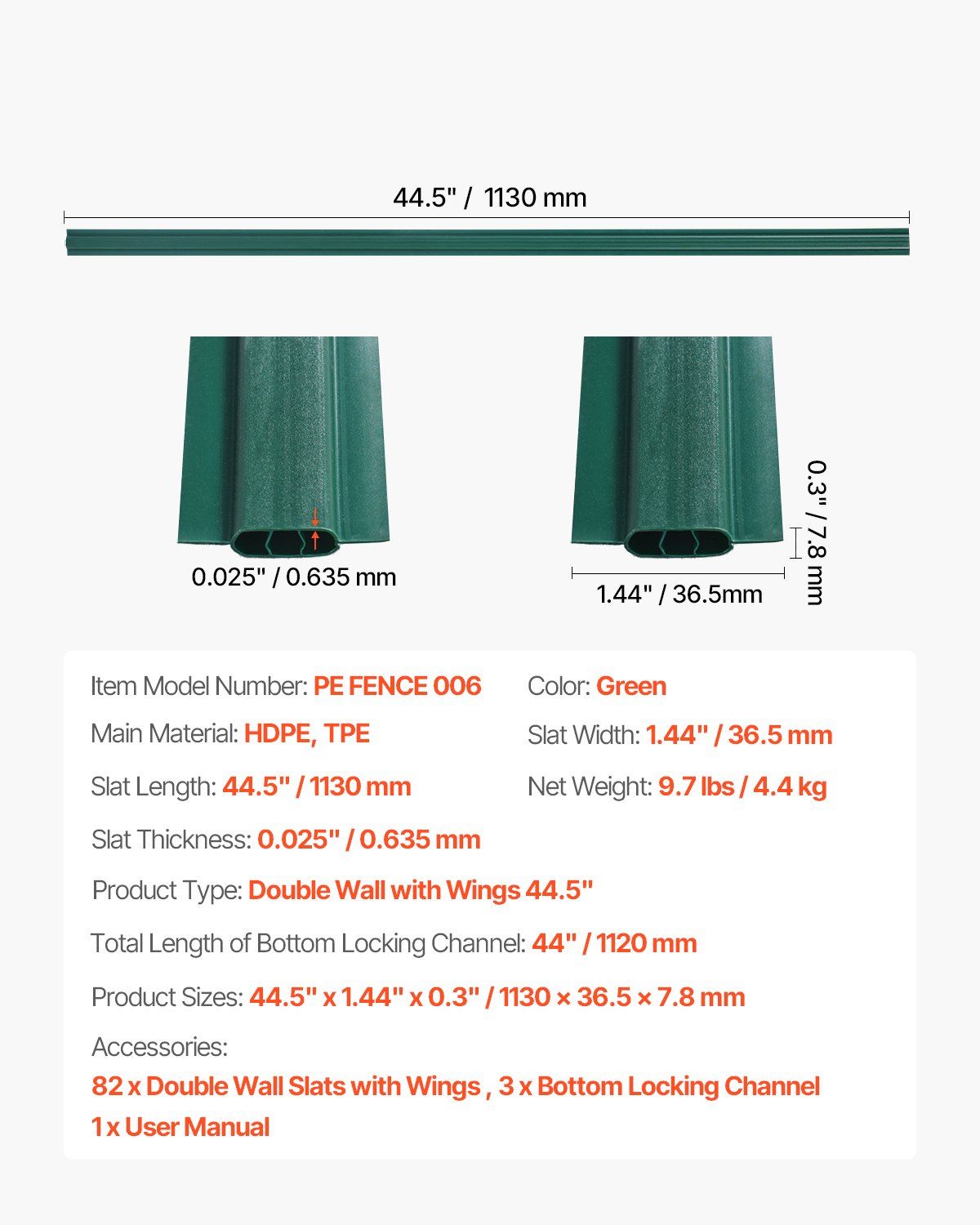 Bottom Locking Privacy Slats, Double-Wall Vertical Bottom-Locking Slats with Wings for Chain-Link Fence, High-Density HDPE Chain Link Slats Ideally Fit 1.2 m High Fence for Garden Farm(Green) - Image 7