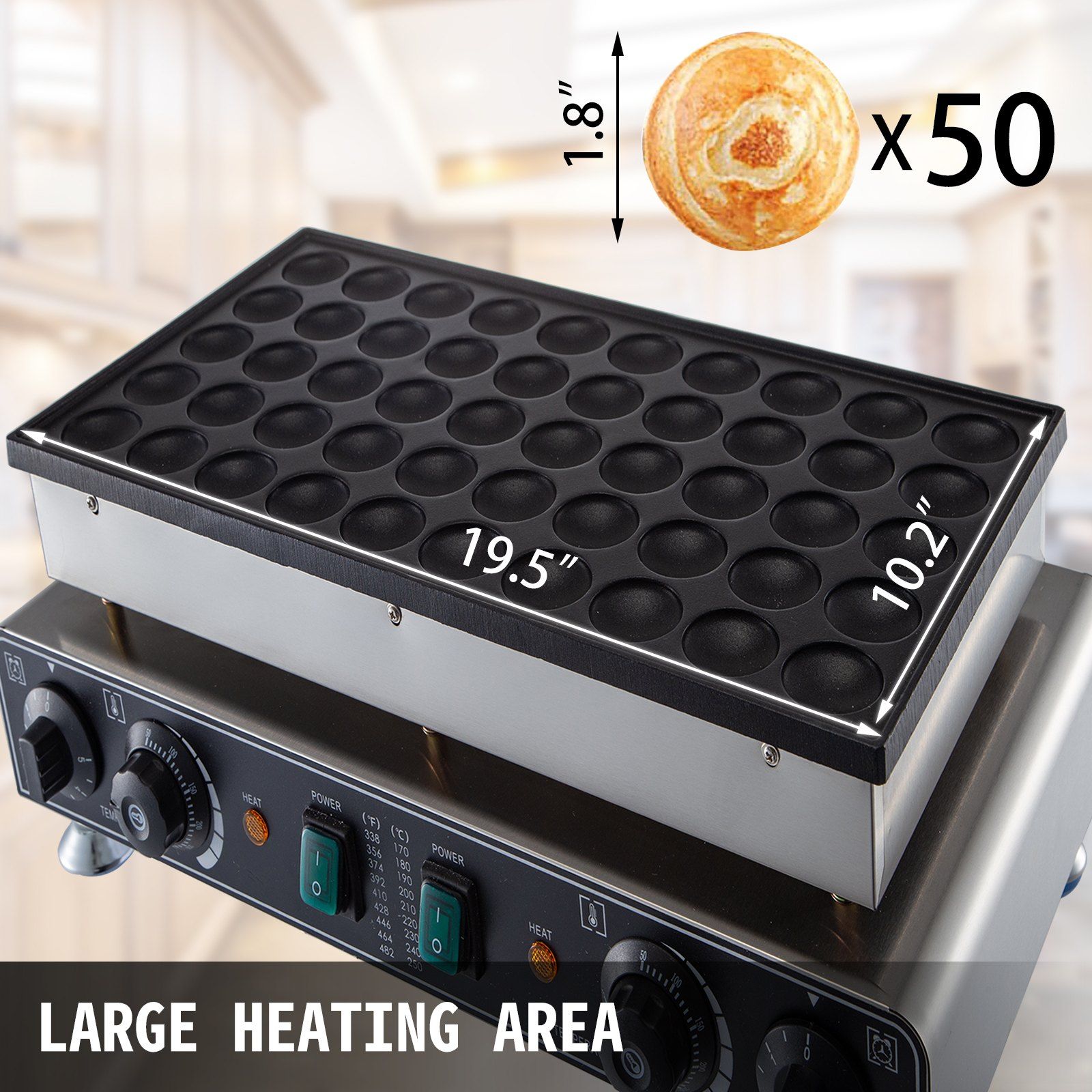 50PCS Mini Dutch Pancake Maker, Non-stick Stainless Steel Dorayaki Baker, 1800W Commercial Electric Poffertjes Grill Pan, Dual Temp & Time Control, for Kitchen Restaurant Breakfast Dessert - Image 3