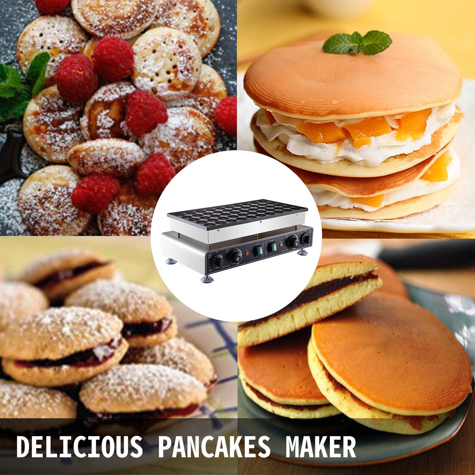 50PCS Mini Dutch Pancake Maker, Non-stick Stainless Steel Dorayaki Baker, 1800W Commercial Electric Poffertjes Grill Pan, Dual Temp & Time Control, for Kitchen Restaurant Breakfast Dessert - Image 7