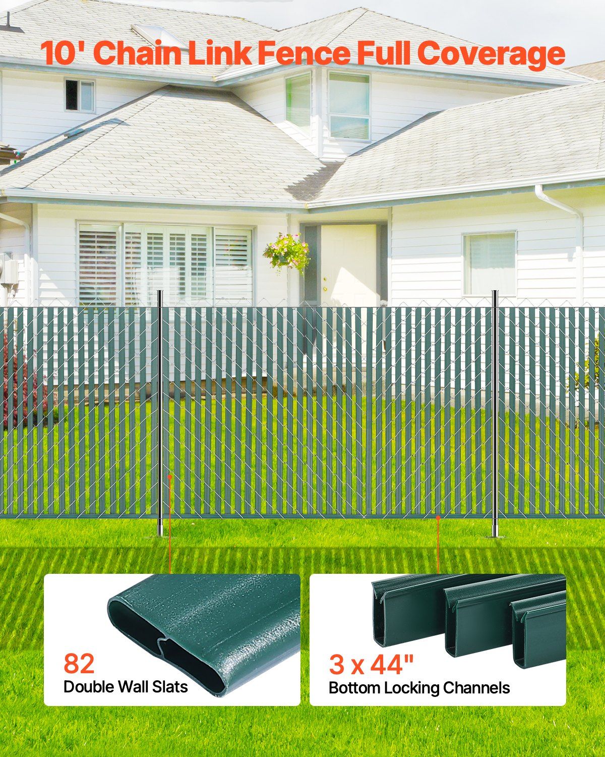 Bottom Locking Privacy Slats, Double-Wall Vertical Bottom-Locking Slats for Chain-Link Fence, High-Density HDPE Chain Link Slats Ideally Fit 1.2 m High Fence for Garden Farm Sports Field(Green) - Image 5