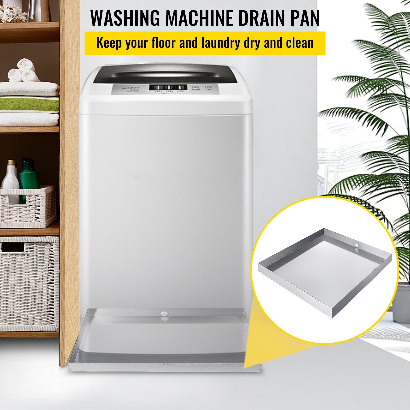 32 x 30 x 2.5 Inch Washing Machine Pan 18 GA Thickness 304 Stainless Steel Heavy Duty Compact Washer Drip Tray with Drain Hole & Hose Adapter - Image 2