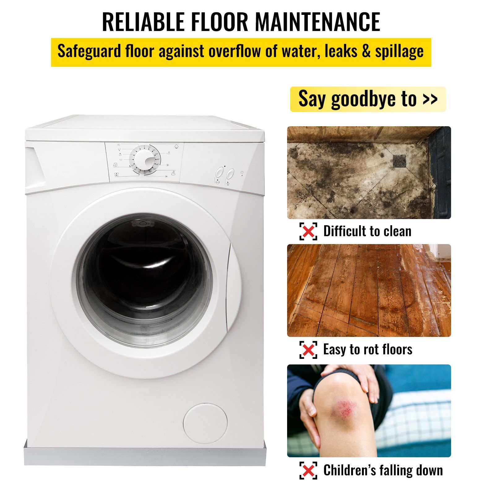 32 x 30 x 2.5 Inch Washing Machine Pan 18 GA Thickness 304 Stainless Steel Heavy Duty Compact Washer Drip Tray with Drain Hole & Hose Adapter - Image 3