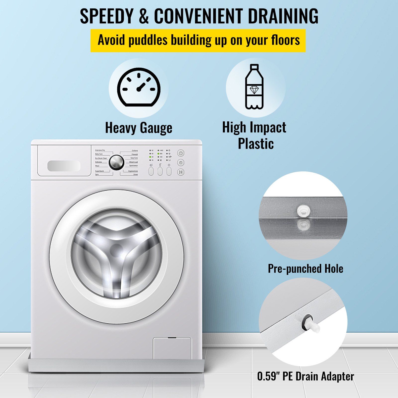 32 x 30 x 2.5 Inch Washing Machine Pan 18 GA Thickness 304 Stainless Steel Heavy Duty Compact Washer Drip Tray with Drain Hole & Hose Adapter - Image 5