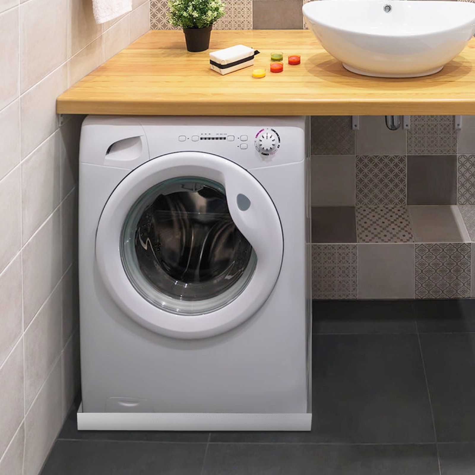 32 x 30 x 2.5 Inch Washing Machine Pan 18 GA Thickness 304 Stainless Steel Heavy Duty Compact Washer Drip Tray with Drain Hole & Hose Adapter - Image 8