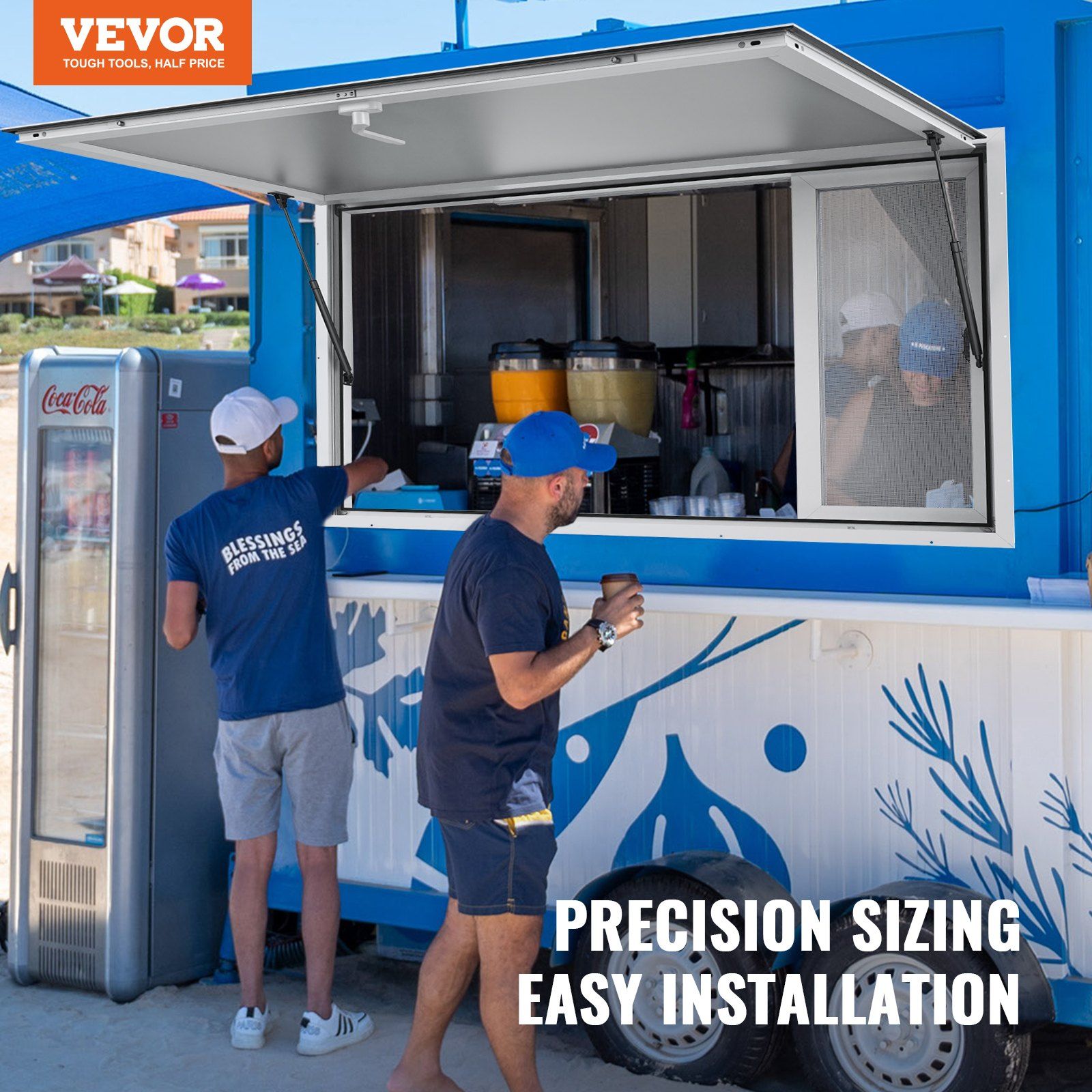Concession Window for Food Truck, 1220x915 mm Aluminum Alloy Service Window, Up to 85 Degrees Serving Window with 4 Sliding Windows & Awning Door & Drag Hook, for Food Truck Concession Trailer - Image 2