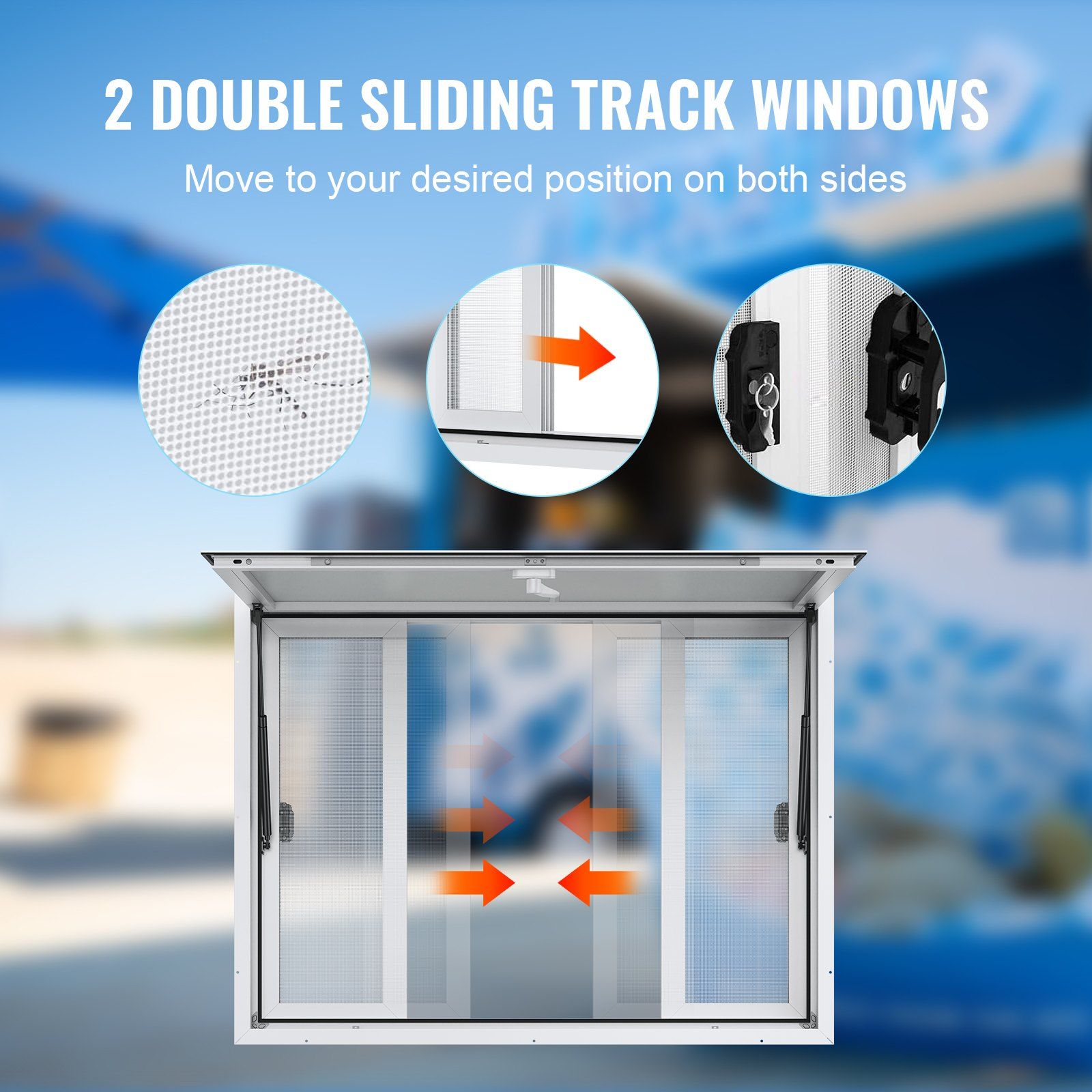 Concession Window for Food Truck, 1220x915 mm Aluminum Alloy Service Window, Up to 85 Degrees Serving Window with 4 Sliding Windows & Awning Door & Drag Hook, for Food Truck Concession Trailer - Image 3