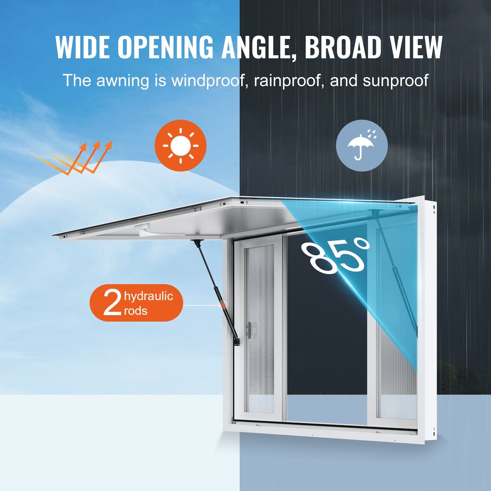 Concession Window for Food Truck, 1220x915 mm Aluminum Alloy Service Window, Up to 85 Degrees Serving Window with 4 Sliding Windows & Awning Door & Drag Hook, for Food Truck Concession Trailer - Image 4