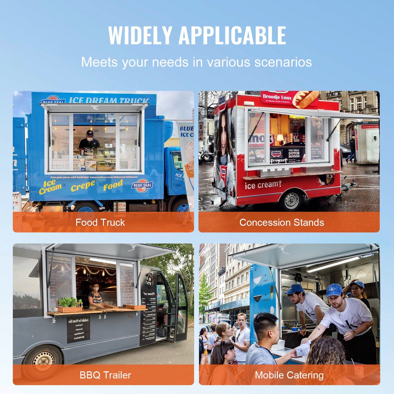 Concession Window for Food Truck, 1220x915 mm Aluminum Alloy Service Window, Up to 85 Degrees Serving Window with 4 Sliding Windows & Awning Door & Drag Hook, for Food Truck Concession Trailer - Image 6