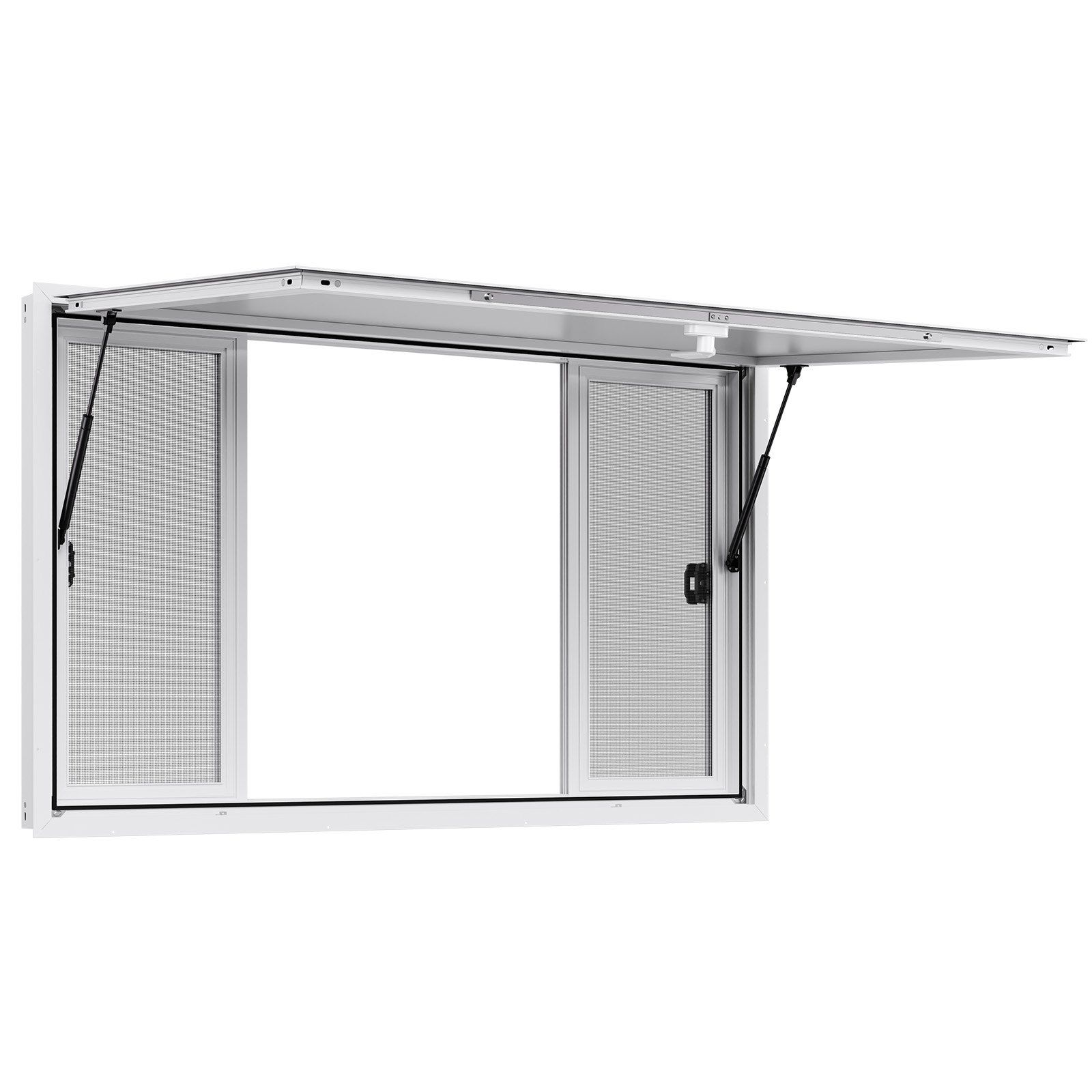 Concession Window 1524x915 mm, Aluminum Alloy Service Window for Food Truck, Up to 85 Degrees Stand Serving Window with 4 Sliding Windows, Awning Door, and Drag Hook, for Concession Trailers - Image 1