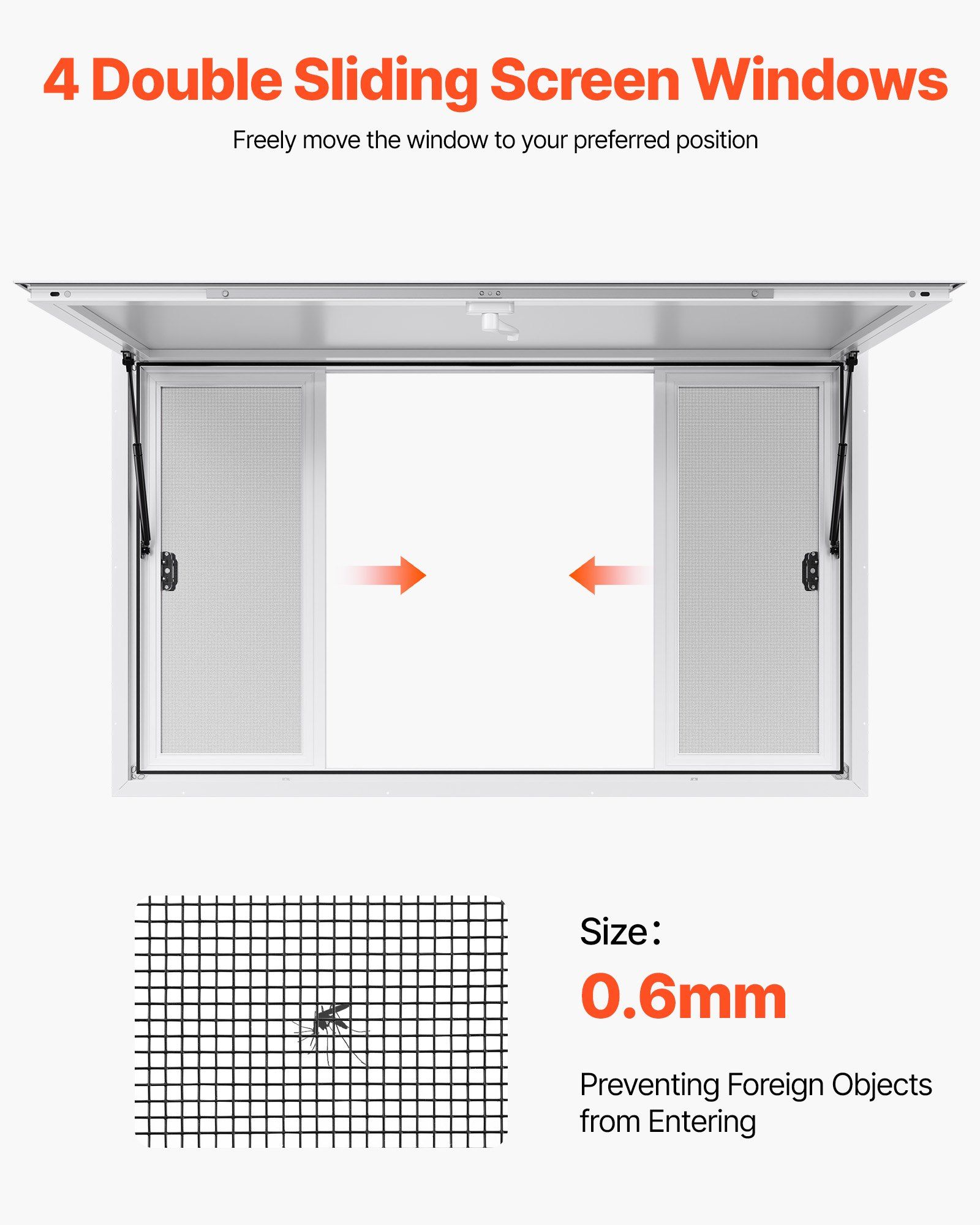 Concession Window 1524x915 mm, Aluminum Alloy Service Window for Food Truck, Up to 85 Degrees Stand Serving Window with 4 Sliding Windows, Awning Door, and Drag Hook, for Concession Trailers - Image 3