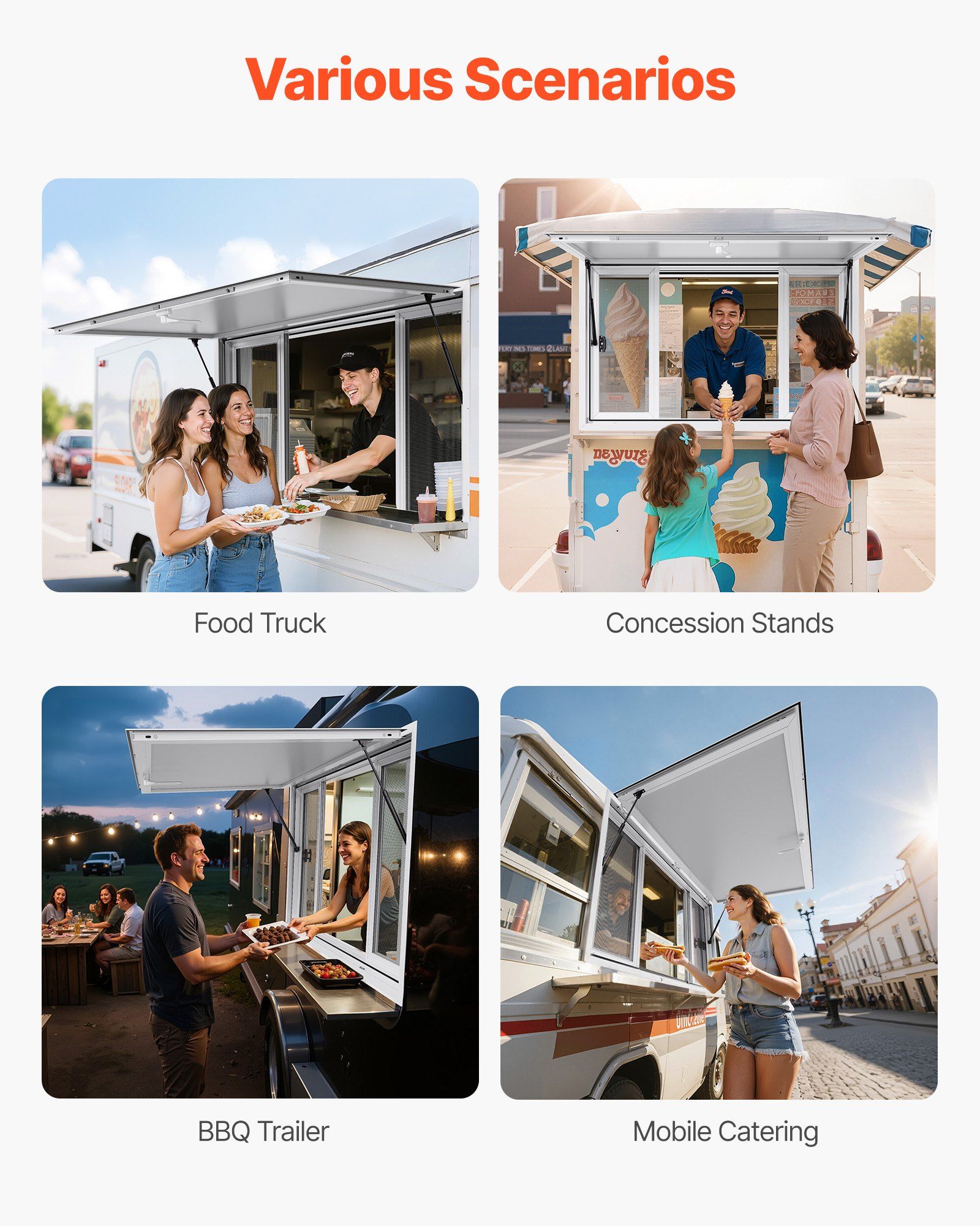 Concession Window 1524x915 mm, Aluminum Alloy Service Window for Food Truck, Up to 85 Degrees Stand Serving Window with 4 Sliding Windows, Awning Door, and Drag Hook, for Concession Trailers - Image 6