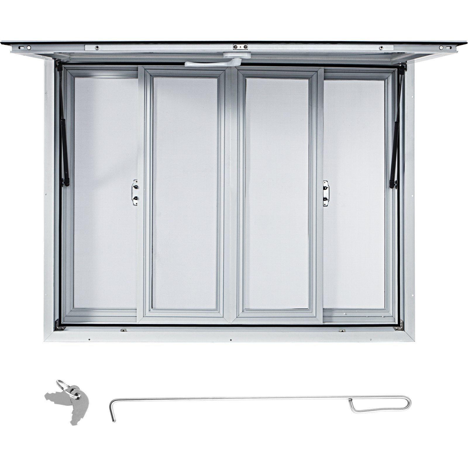 Concession Window, 48 x 36 inch, Aluminum Alloy Food Truck Service Window with 4 Horizontal Sliding Screen Windows & Awning Door & Drag Hook, Serving Window for Food Trucks Concession Trailers - Image 1