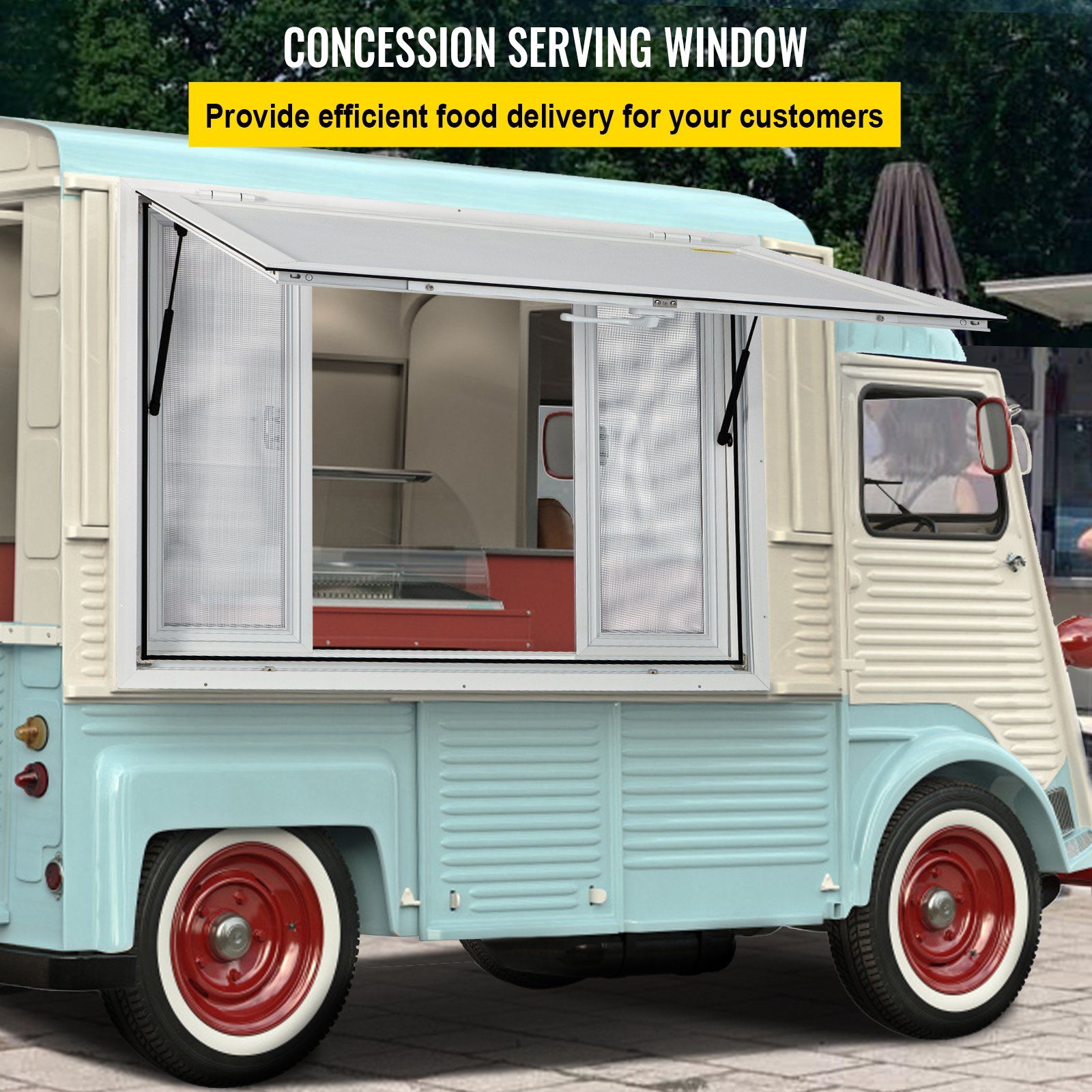 Concession Window, 48 x 36 inch, Aluminum Alloy Food Truck Service Window with 4 Horizontal Sliding Screen Windows & Awning Door & Drag Hook, Serving Window for Food Trucks Concession Trailers - Image 2