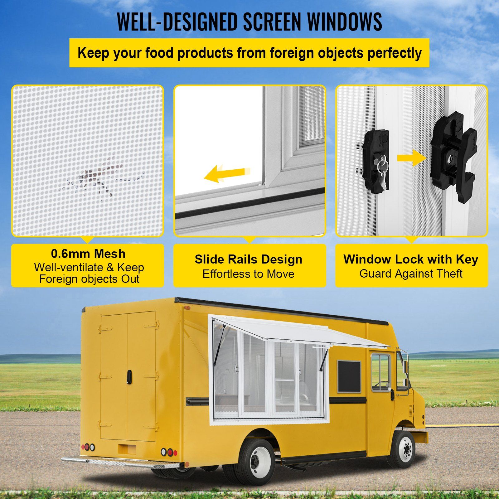 Concession Window, 48 x 36 inch, Aluminum Alloy Food Truck Service Window with 4 Horizontal Sliding Screen Windows & Awning Door & Drag Hook, Serving Window for Food Trucks Concession Trailers - Image 4