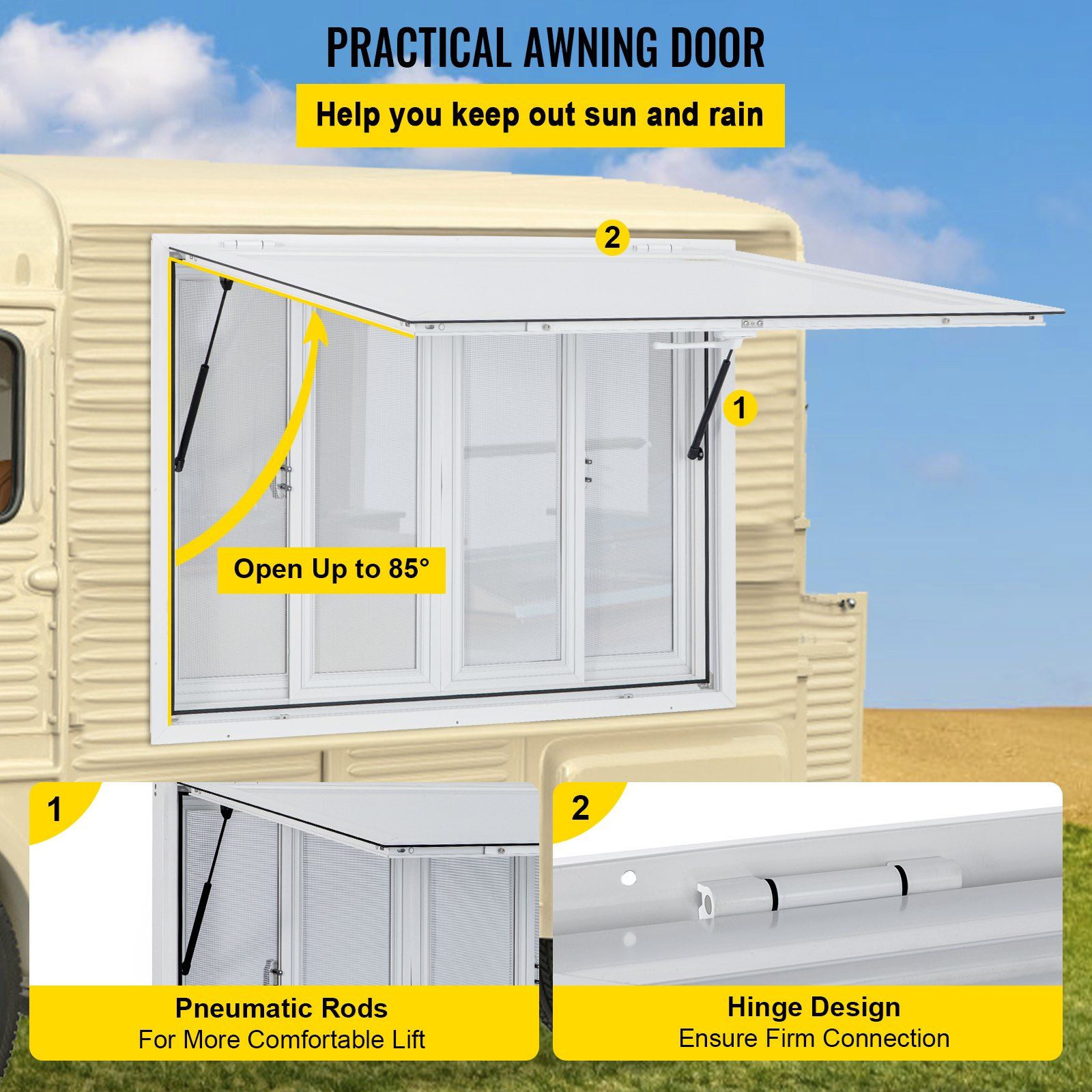 Concession Window, 48 x 36 inch, Aluminum Alloy Food Truck Service Window with 4 Horizontal Sliding Screen Windows & Awning Door & Drag Hook, Serving Window for Food Trucks Concession Trailers - Image 5