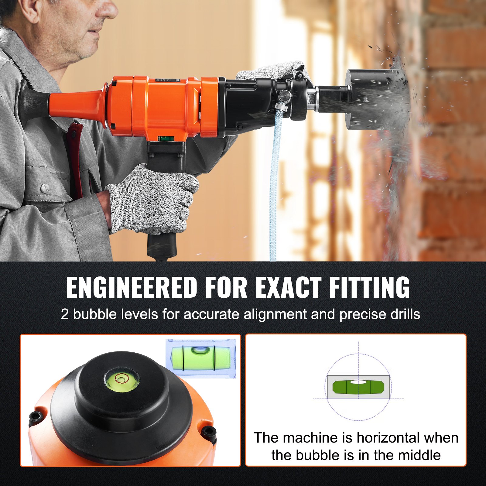 Diamond Core Drilling Machine, 4in Handheld Wet Concrete Core Drill Rig, 1100-2400RPM Two Speed & 1-1/4