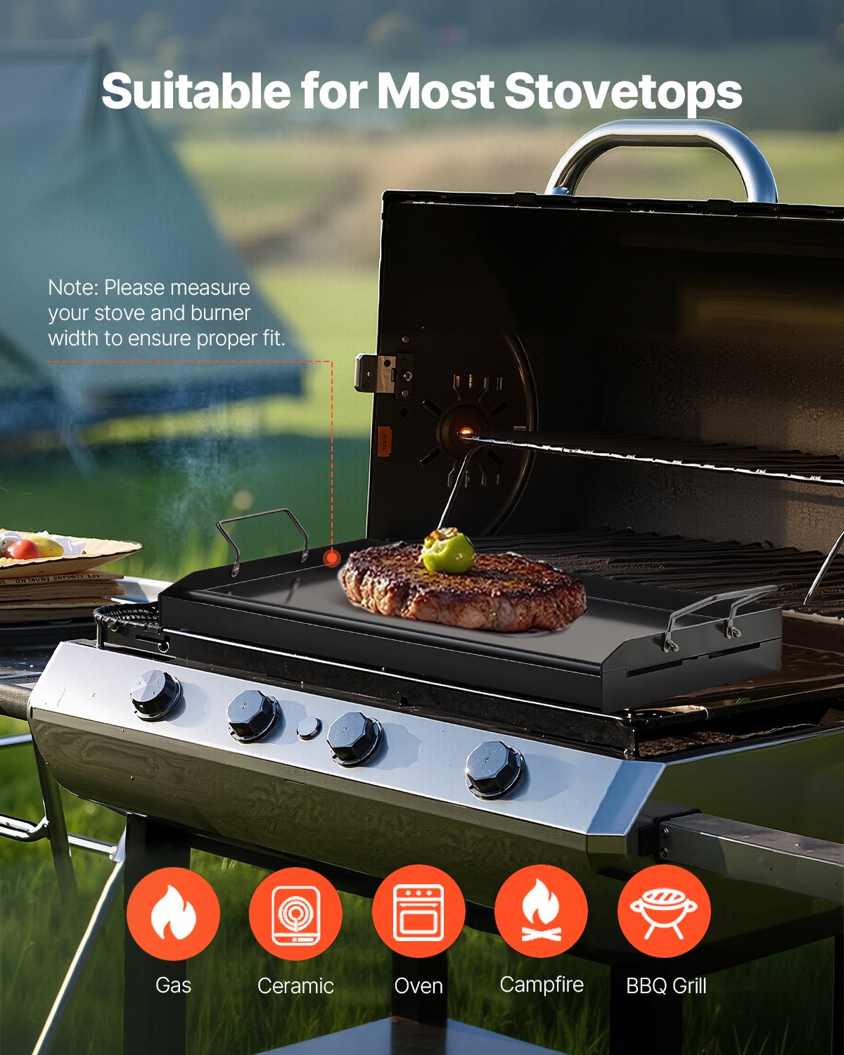 Carbon Steel Griddle, 24x16 inch Universal Flat Top Rectangular Plate, Gas Grill Griddle for BBQ Grill, Teppanyaki, Portable Family Cookware with Handle, for Camping Tailgating Party - Image 6