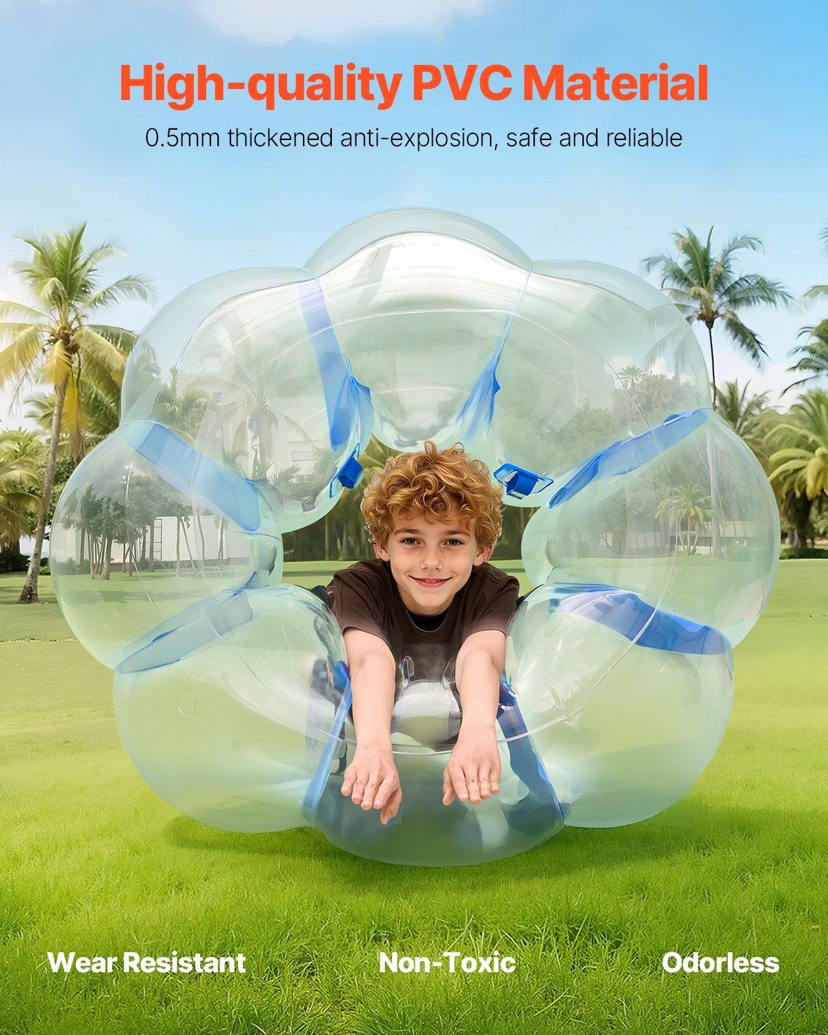 Inflatable Bumper Balls 1-Pack, 4FT/1.2M Body Sumo Zorb Ball, Durable Thick PVC Human Hamster Bubble Knocker for Outdoor Sports Team Gaming Play, Bopper Toy for Garden Yard Park, Blue Stripes - Image 2