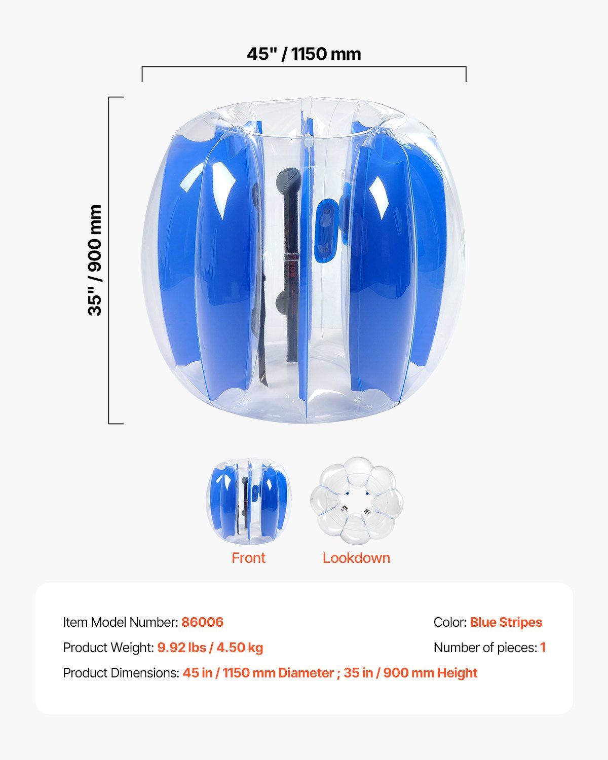 Inflatable Bumper Balls 1-Pack, 4FT/1.2M Body Sumo Zorb Ball, Durable Thick PVC Human Hamster Bubble Knocker for Outdoor Sports Team Gaming Play, Bopper Toy for Garden Yard Park, Blue Stripes - Image 7