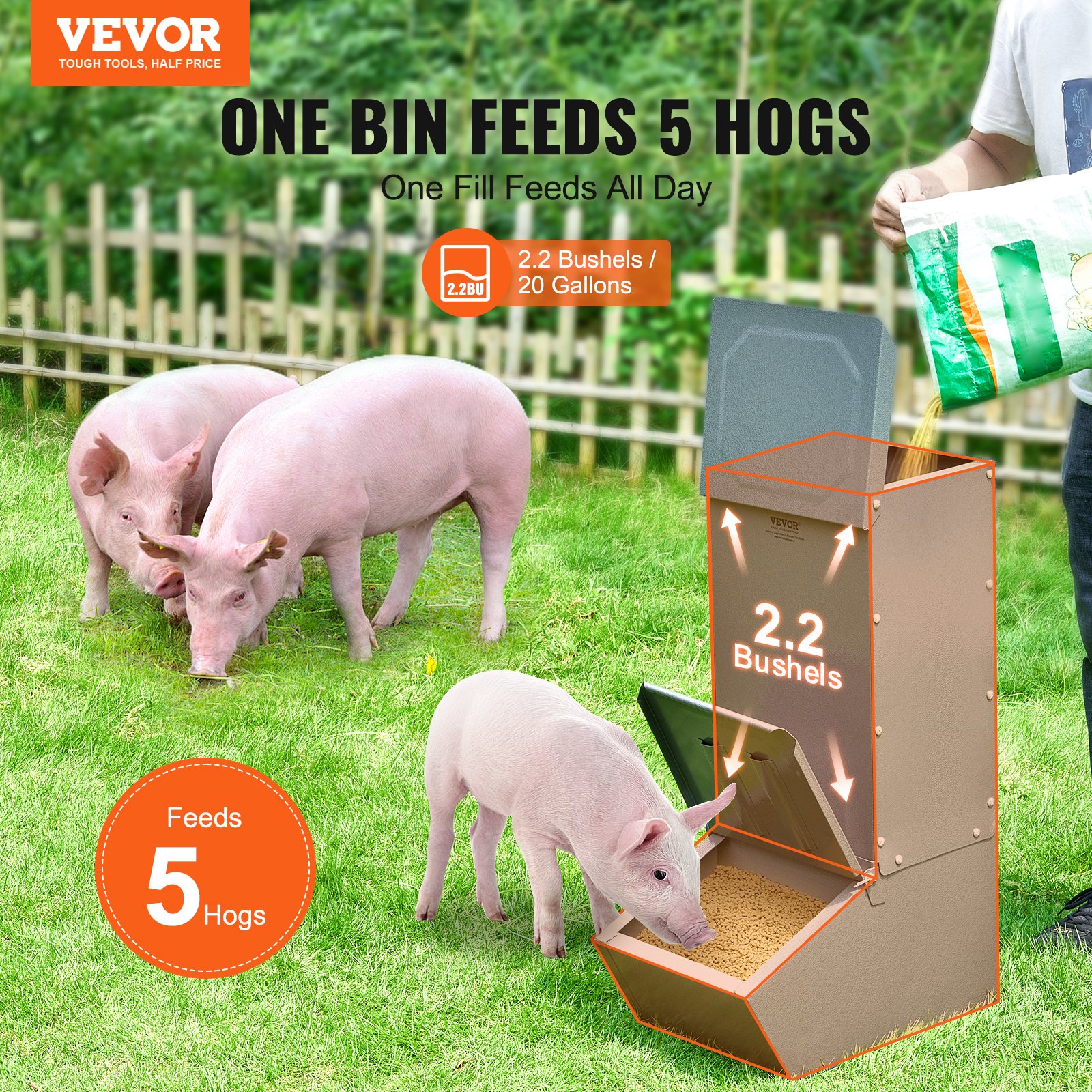 Hog Feeder 2.2 Bushel Metal Double Door Pig Feeder Feeding up to 5 Hogs - Image 2