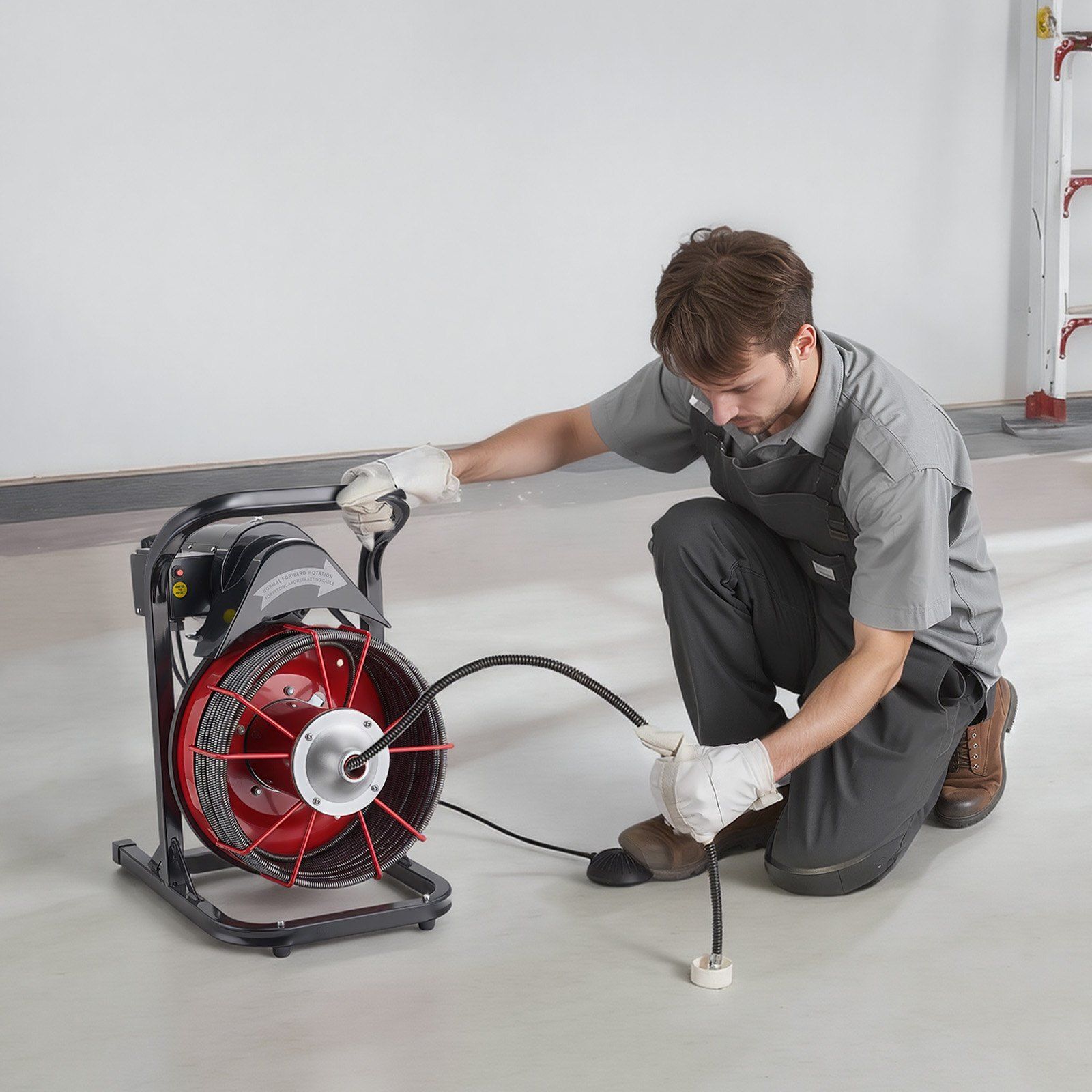 Drain Cleaner Machine 23m x 13mm, Sewer Snake Auger Manual Feed with 4 Cutters & Air-activated Foot Switch for 50mm to 150mm Pipes - Image 8