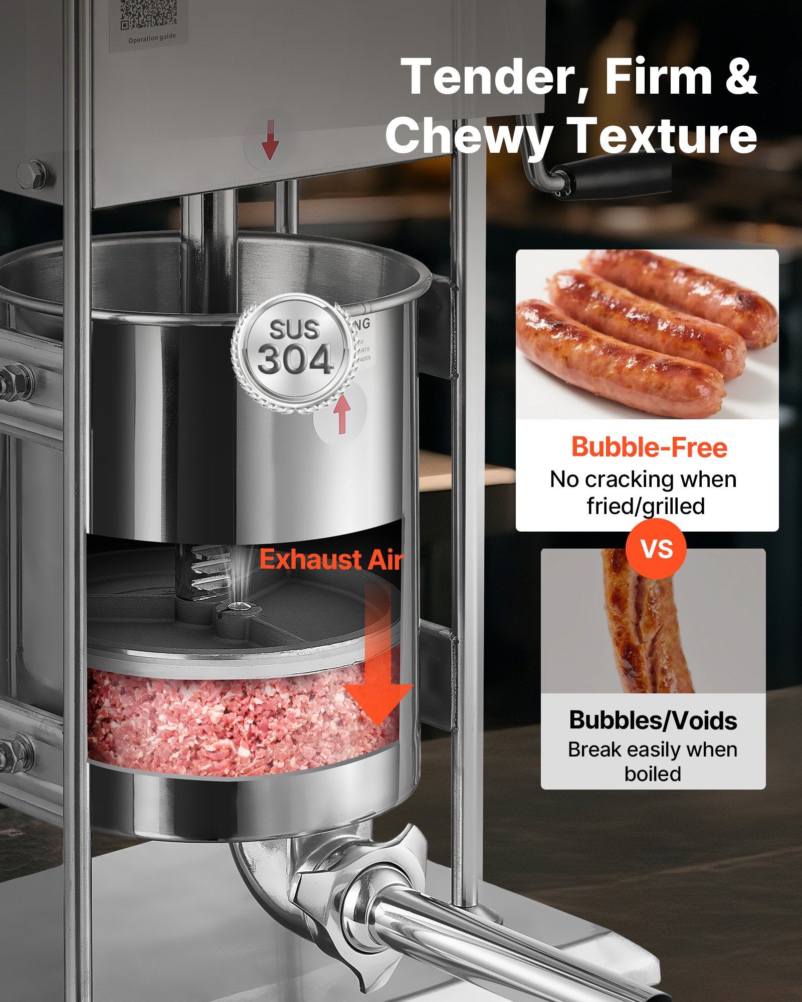 Manual Sausage Stuffer, 22 LBS / 10 L Vertical Meat Stuffer, Dual-Speed Sausage Casing Meat Filling Machine, Stainless Steel Heavy Duty Filler with 5 Stuffing Tubes, for Commercial & Home Use - Image 3