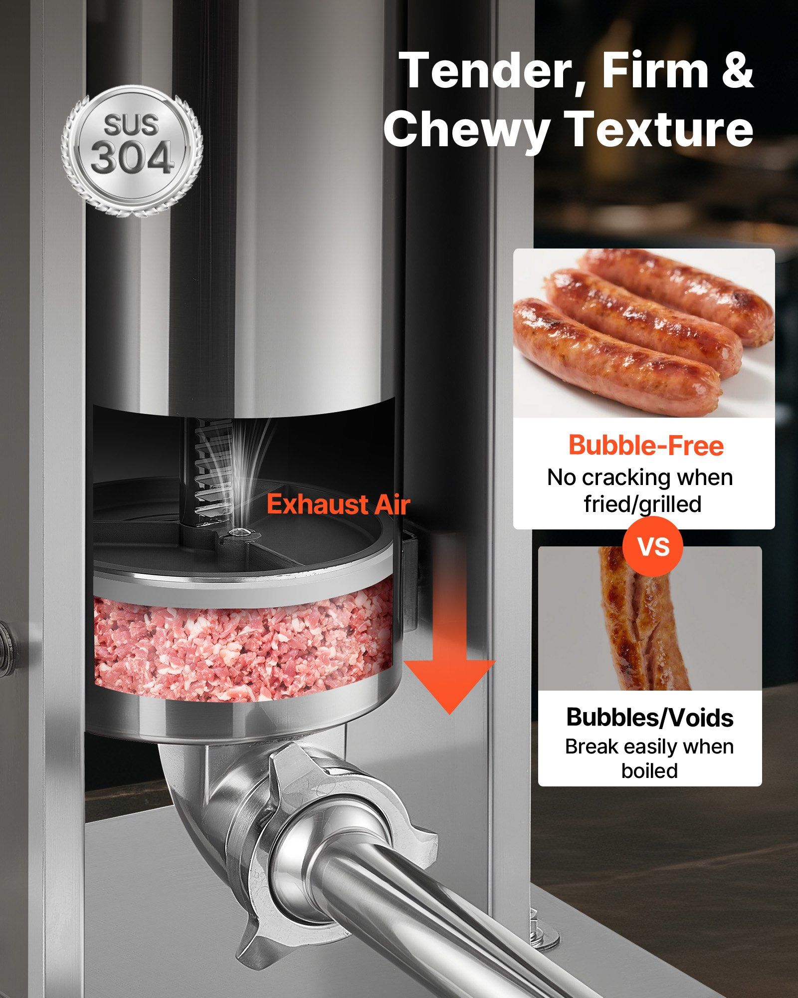 Manual Sausage Stuffer, 11 LBS / 5 L Vertical Meat Stuffer, Dual-Speed Sausage Casing Meat Filling Machine, Stainless Steel Heavy Duty Filler with 5 Stuffing Tubes, for Commercial & Home Use - Image 3