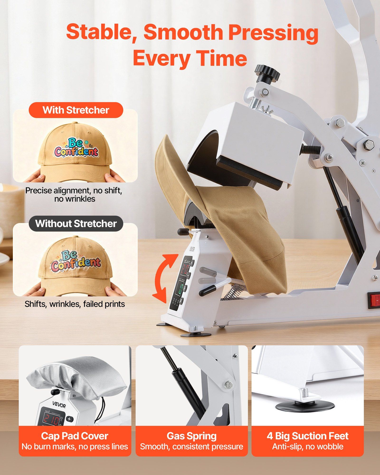 Hat Heat Press Machine, with 4 Interchangeable Platens and Caps Stretcher, Precise Temperature & Time Control, Heat Press for Hats and Caps, for HTV Iron On and Sublimation Projects, White - Image 5
