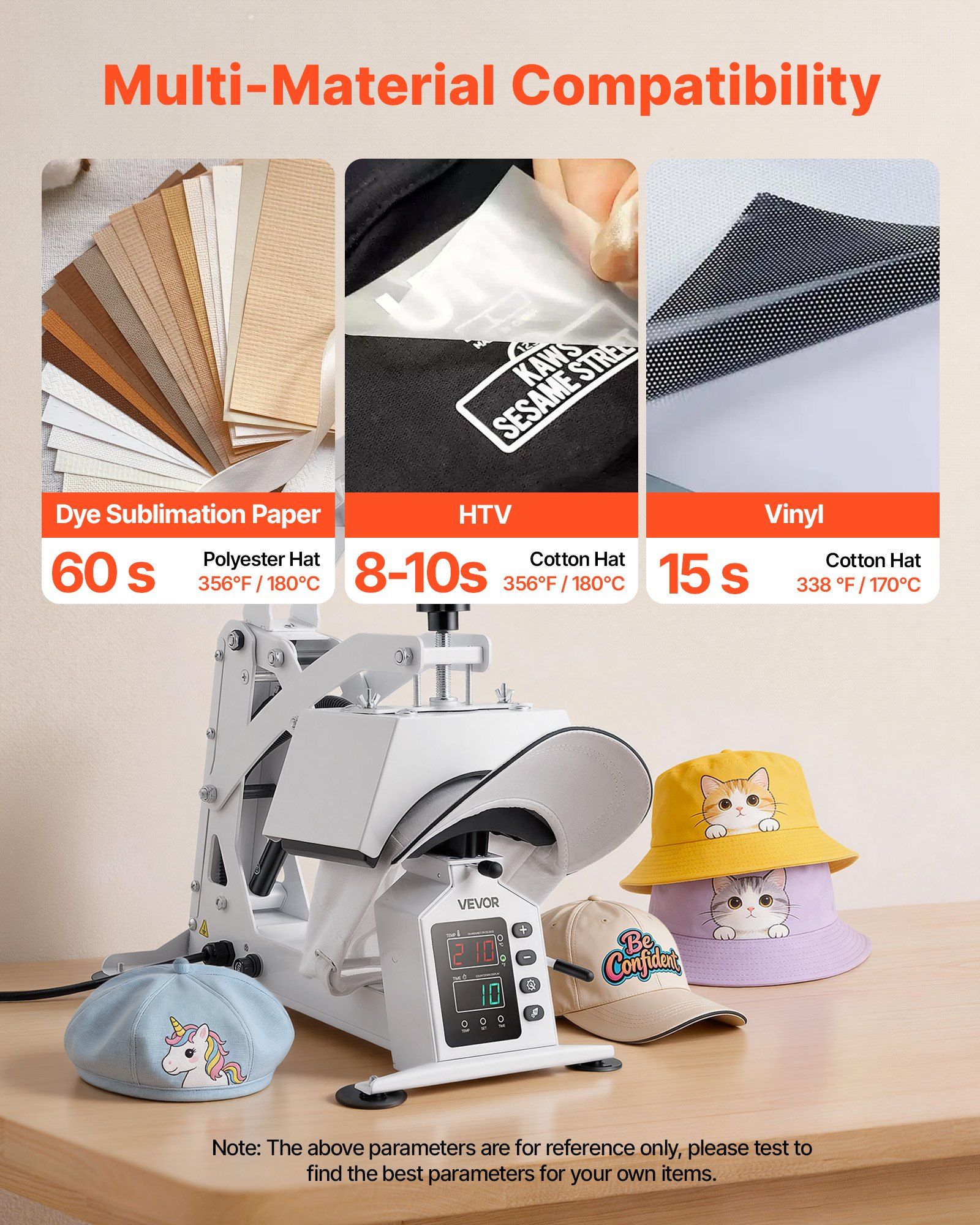 Hat Heat Press Machine, with 4 Interchangeable Platens and Caps Stretcher, Precise Temperature & Time Control, Heat Press for Hats and Caps, for HTV Iron On and Sublimation Projects, White - Image 6