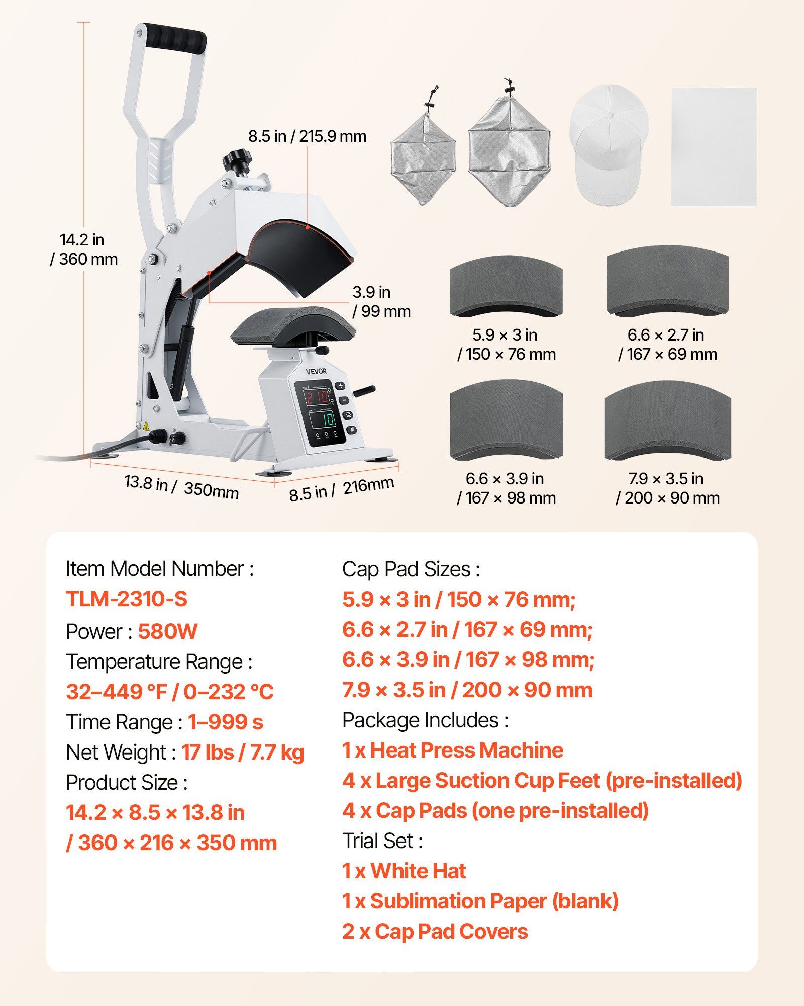 Hat Heat Press Machine, with 4 Interchangeable Platens and Caps Stretcher, Precise Temperature & Time Control, Heat Press for Hats and Caps, for HTV Iron On and Sublimation Projects, White - Image 7