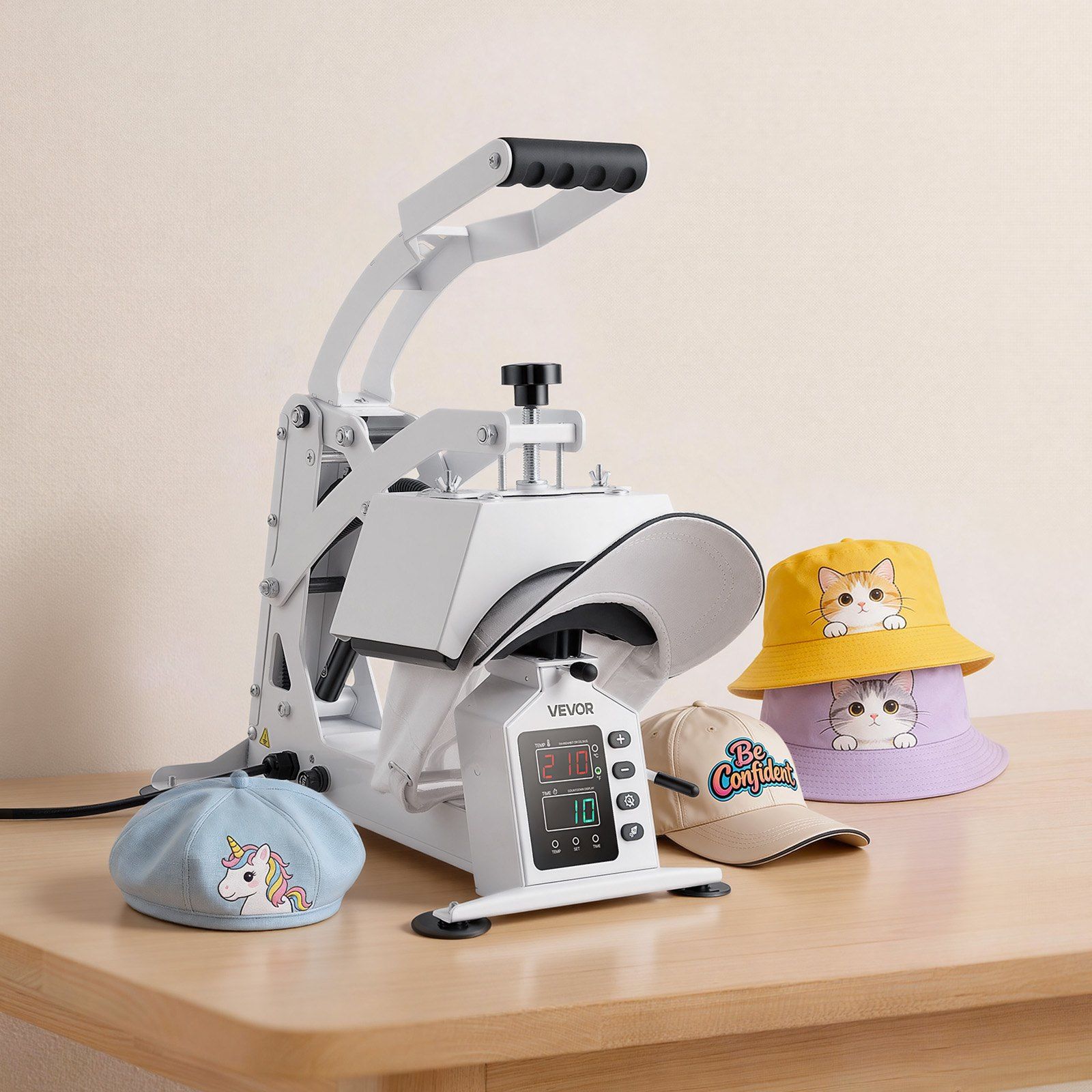 Hat Heat Press Machine, with 4 Interchangeable Platens and Caps Stretcher, Precise Temperature & Time Control, Heat Press for Hats and Caps, for HTV Iron On and Sublimation Projects, White - Image 8