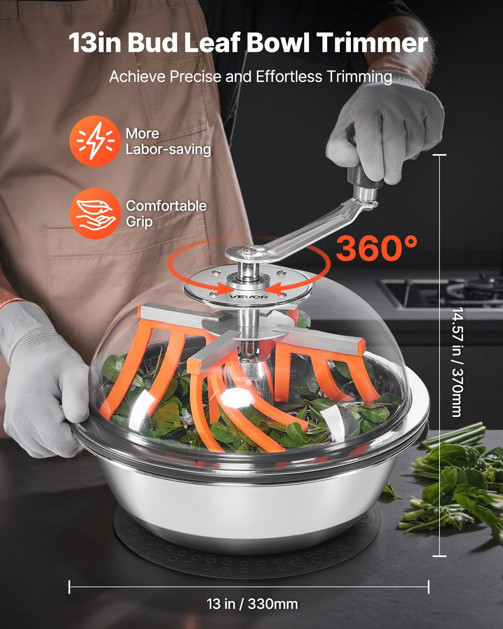 Bud Leaf Bowl Trimmer, 335 mm Manual Bud Trimmer, with Sharp Stainless Steel Blades, Visual Cutting, Wet & Dry Hydroponic Cutting Machine, Twisted Spin Cut for Plants Leaves Buds Flowers - Image 2