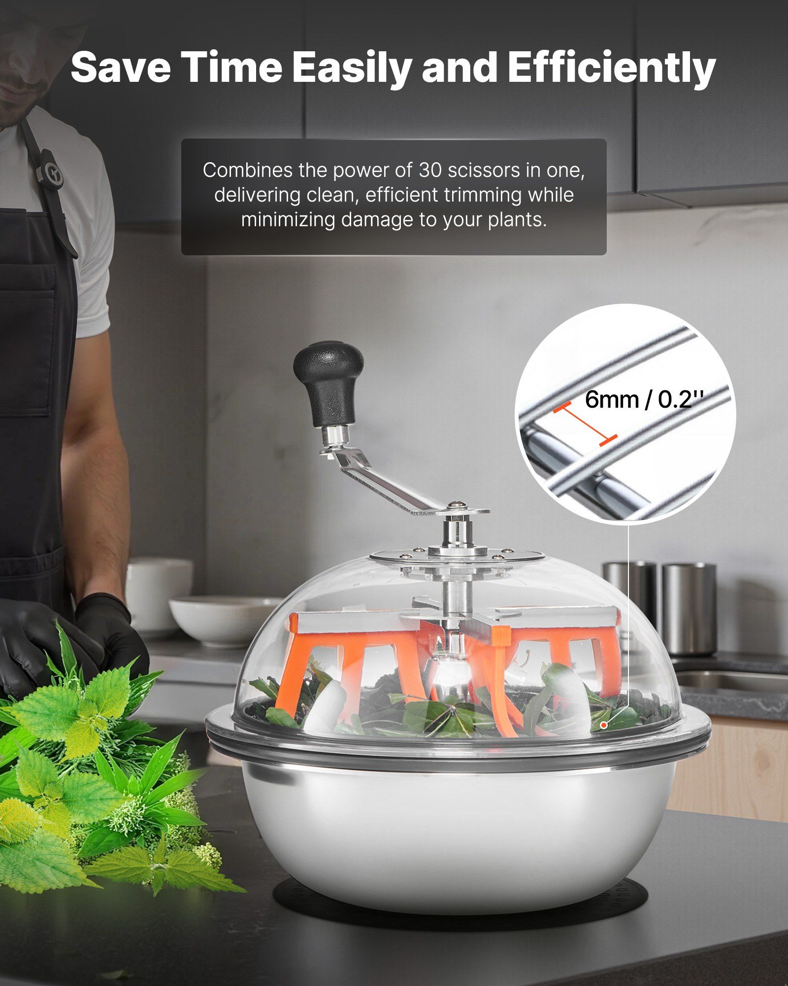 Bud Leaf Bowl Trimmer, 335 mm Manual Bud Trimmer, with Sharp Stainless Steel Blades, Visual Cutting, Wet & Dry Hydroponic Cutting Machine, Twisted Spin Cut for Plants Leaves Buds Flowers - Image 6